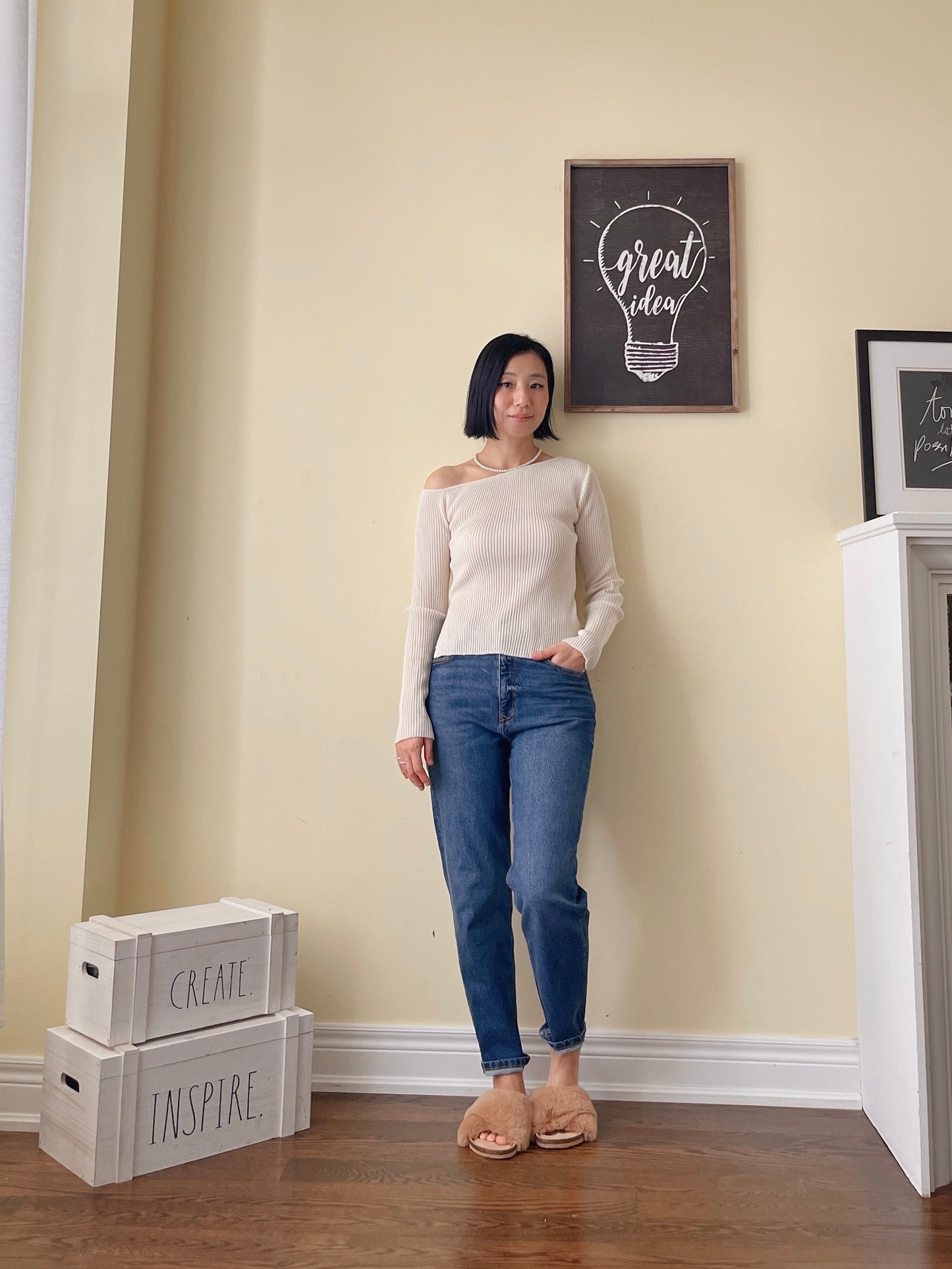 Off shoulder knit (ivory, yellow,sky blue, black)