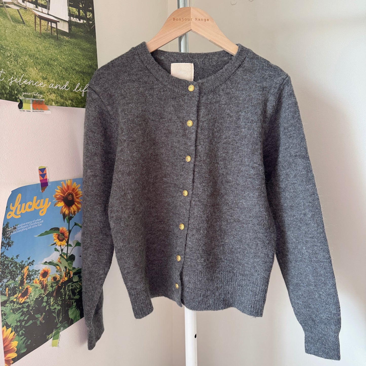 Golden button cardigan (gray, green,brown,pink,red,black)