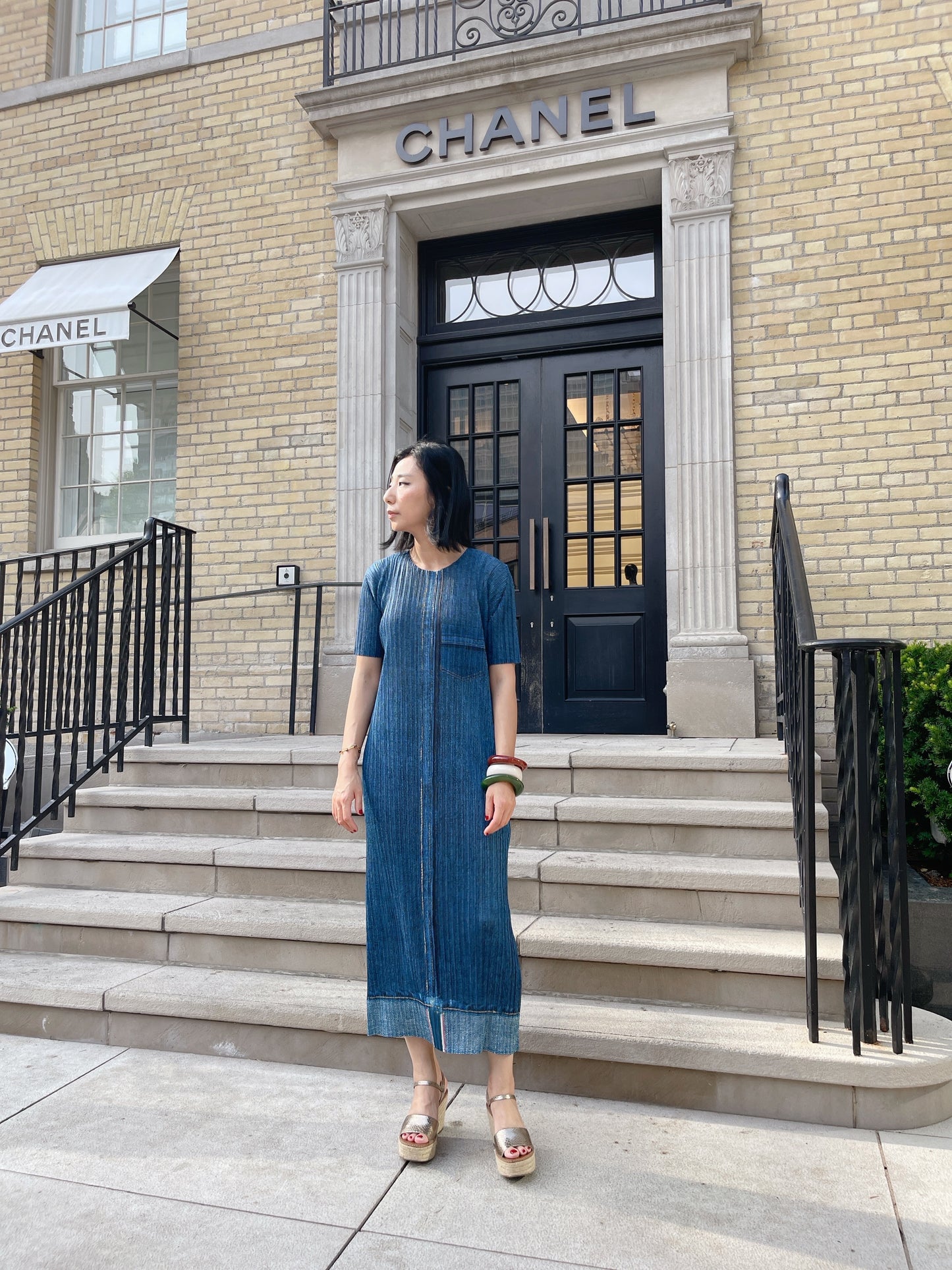 Pleats denim dress