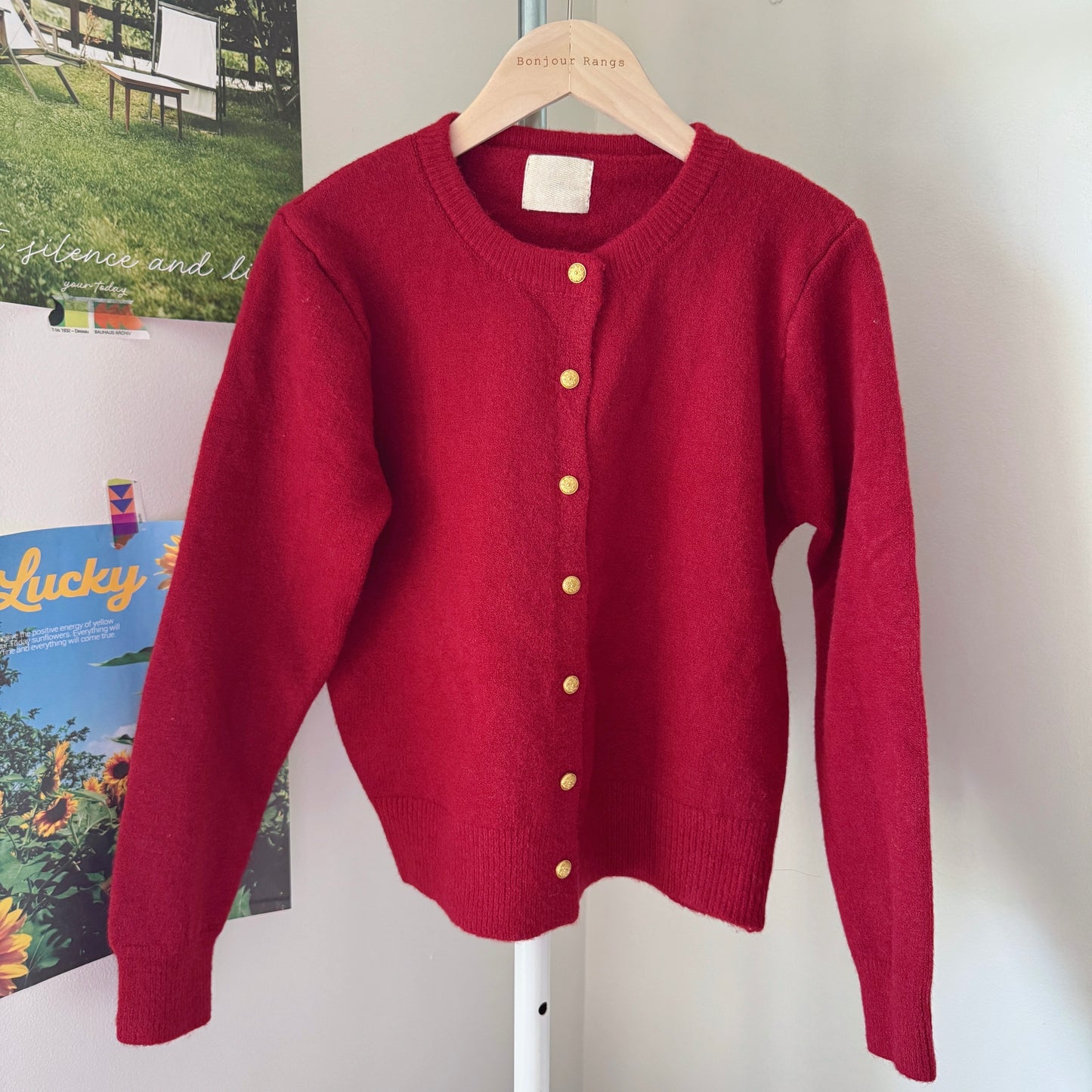 Golden button cardigan (gray, green,brown,pink,red,black)