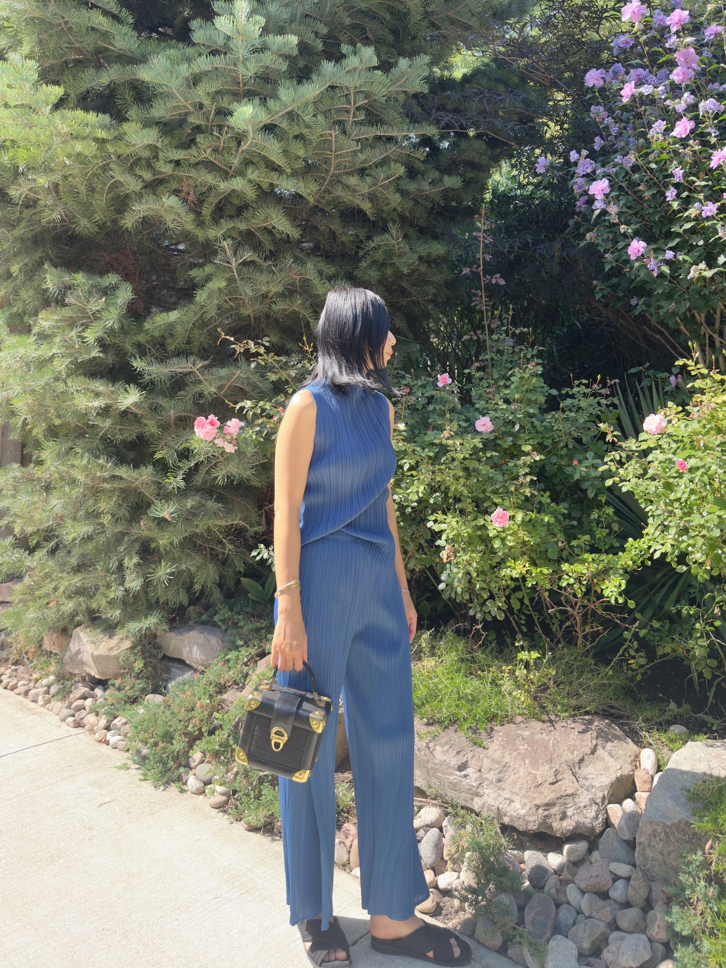 Pleated Double Wrap Pants (lemon,blue)