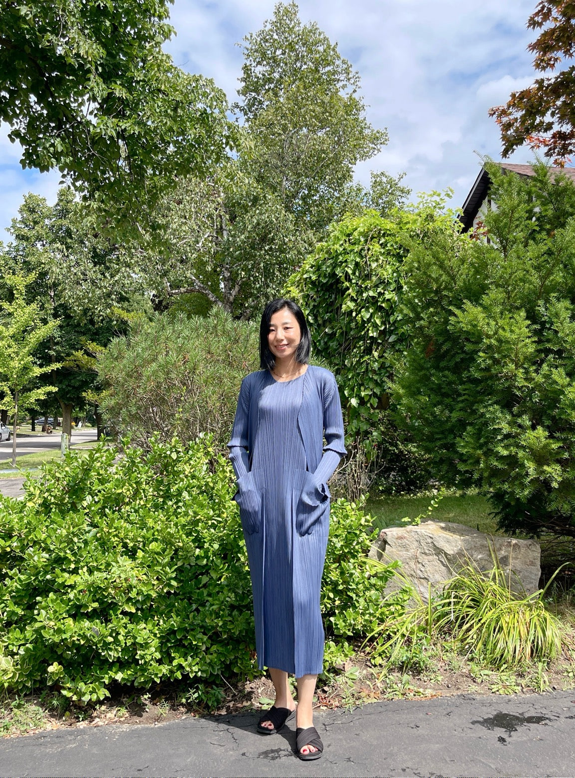 pleats basic cardigan( navy, ivory)