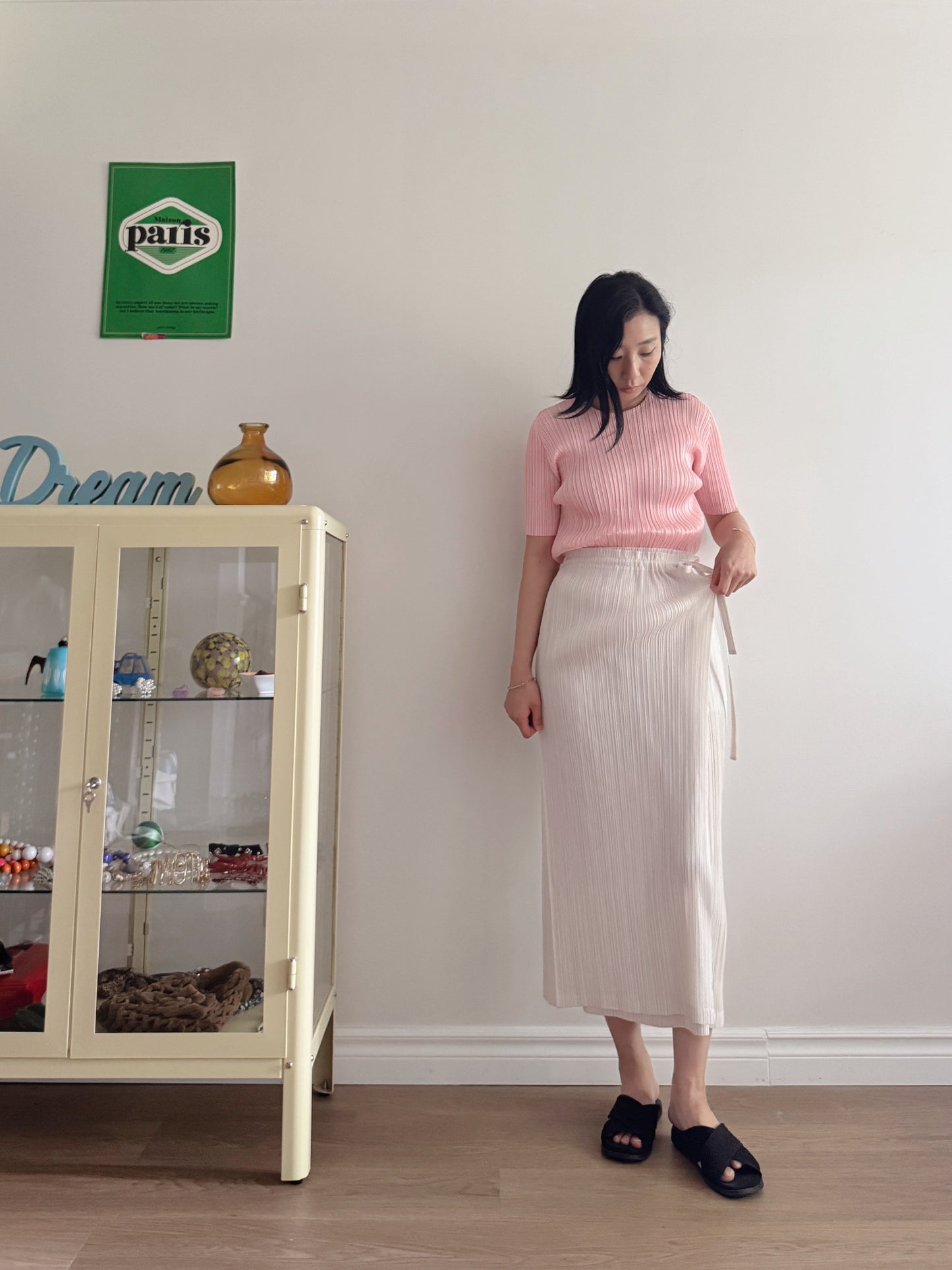 Pleats basic top (pink, gray khaki, ruby, white, black, silver)