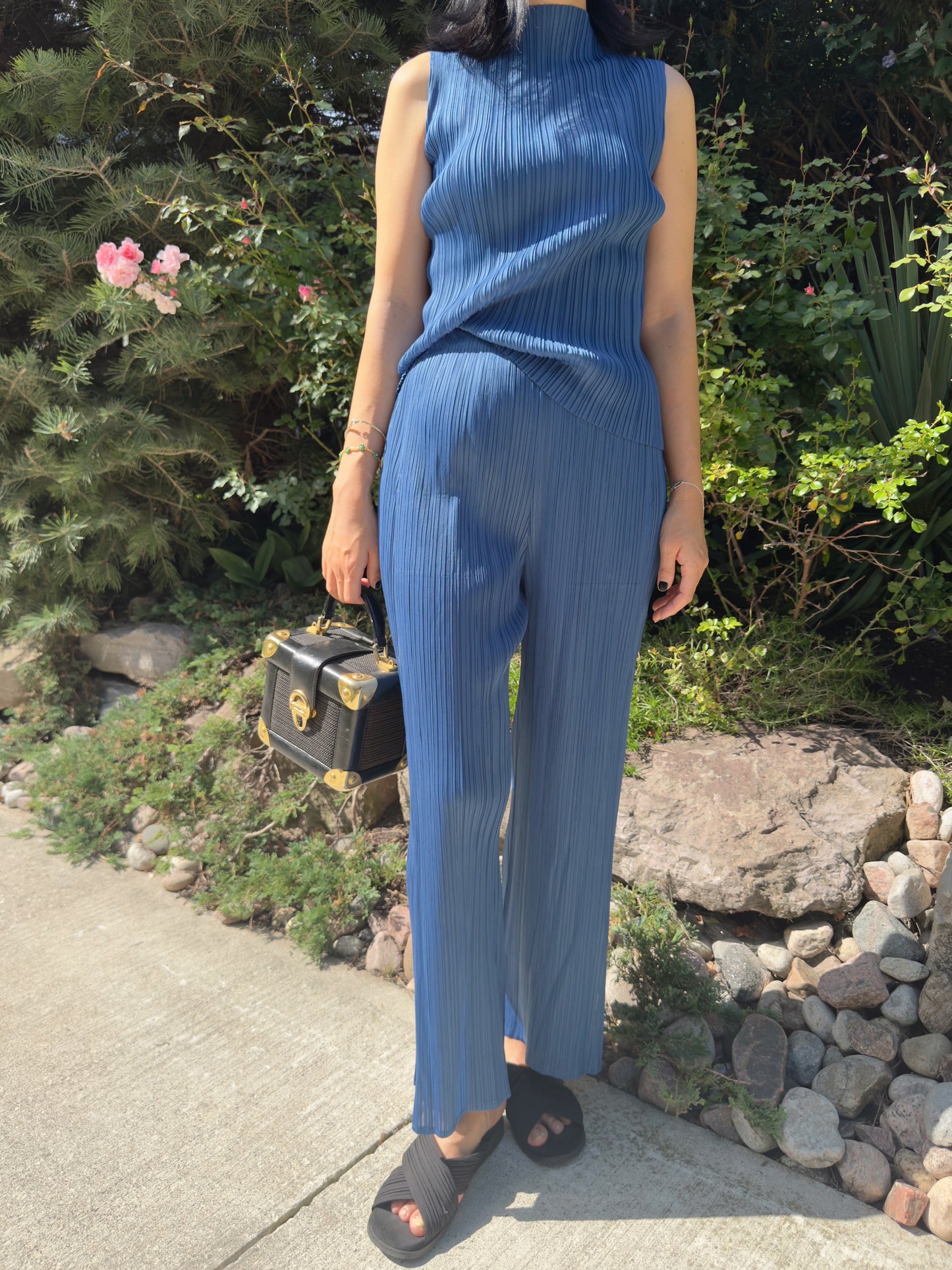 Pleated Double Wrap Pants (lemon,blue)