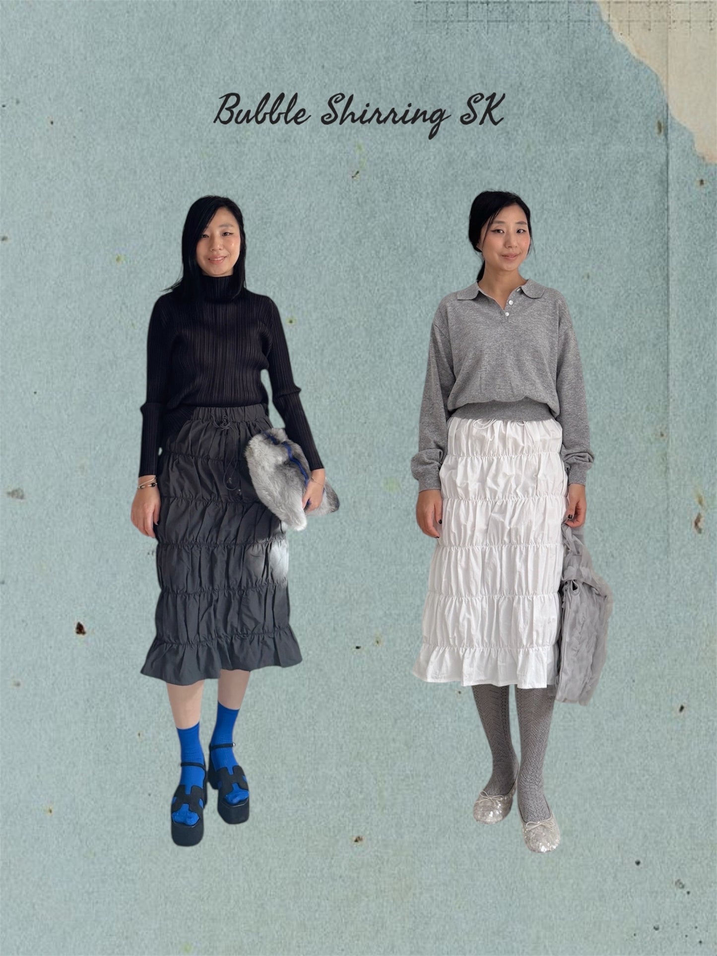 Bubble shirring sk (white, black)