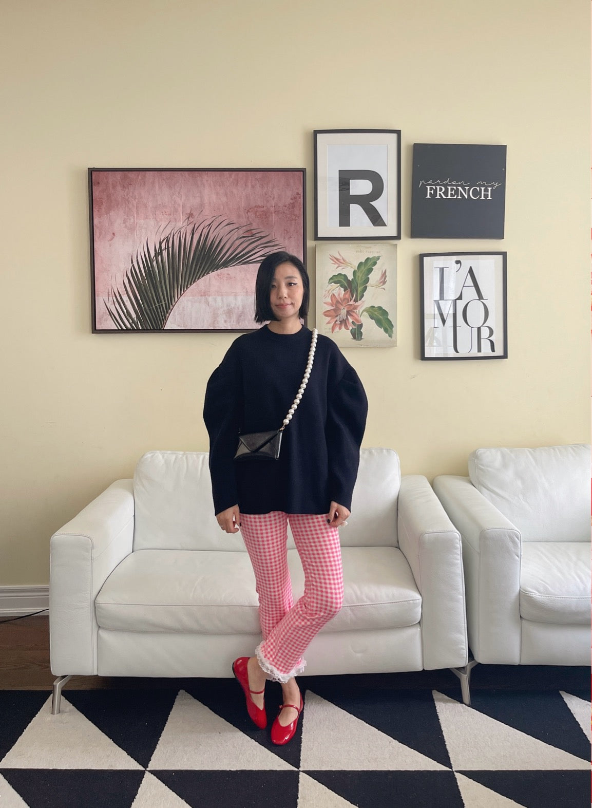 Check Lace Pants (pink, black)