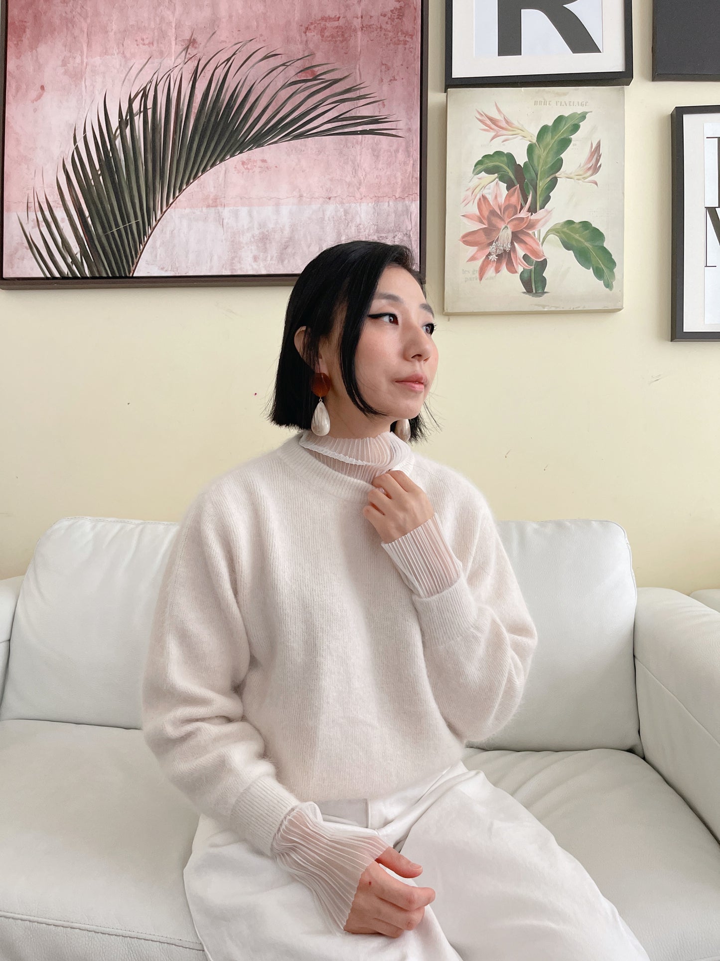 semi-sheer top (ivory, black, pink)