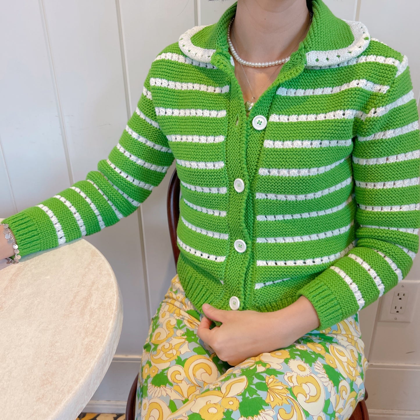 Punching knit cardigan (pink,green)