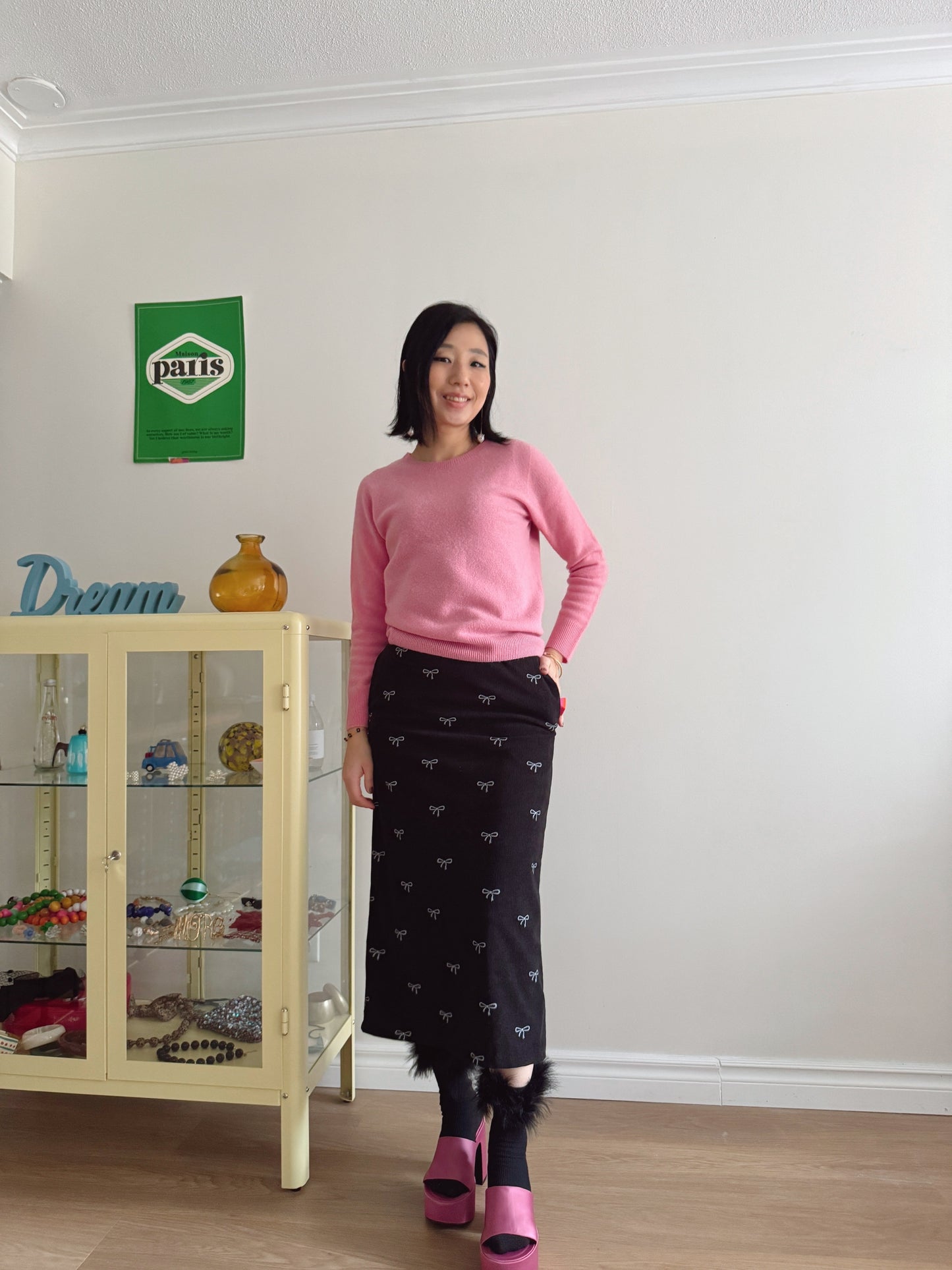 Wool round knit (pink, pastel green)