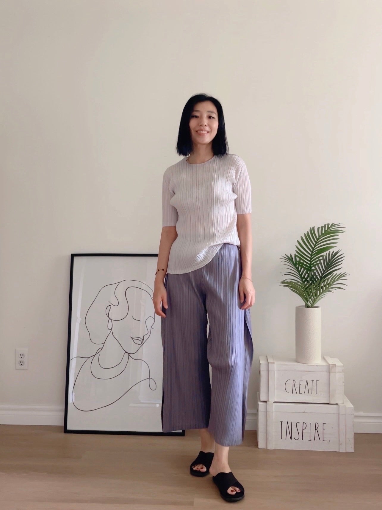 Pleats basic top (pink, gray khaki, ruby, white, black, silver)
