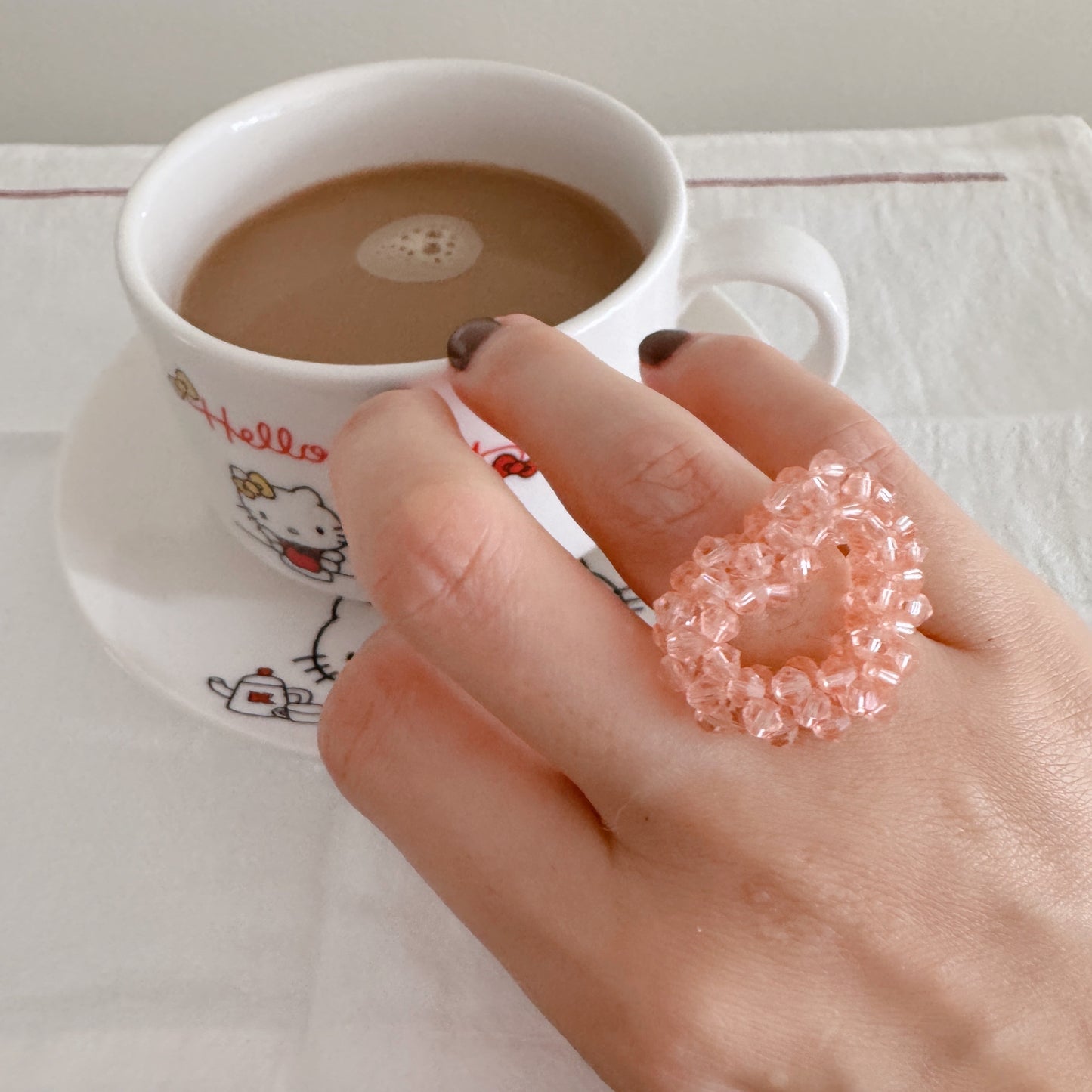 beaded heart ring (pink,lavender)