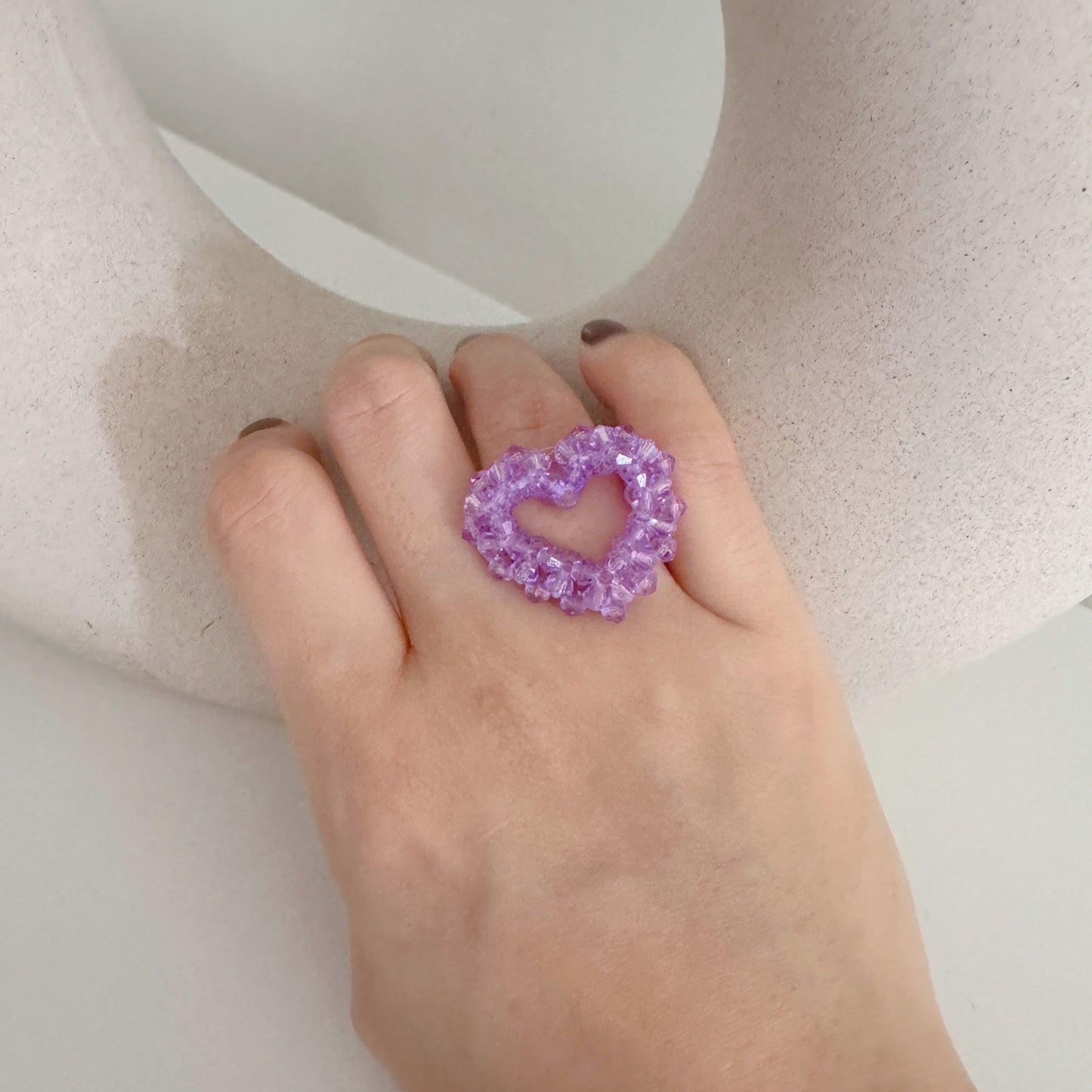 beaded heart ring (pink,lavender)