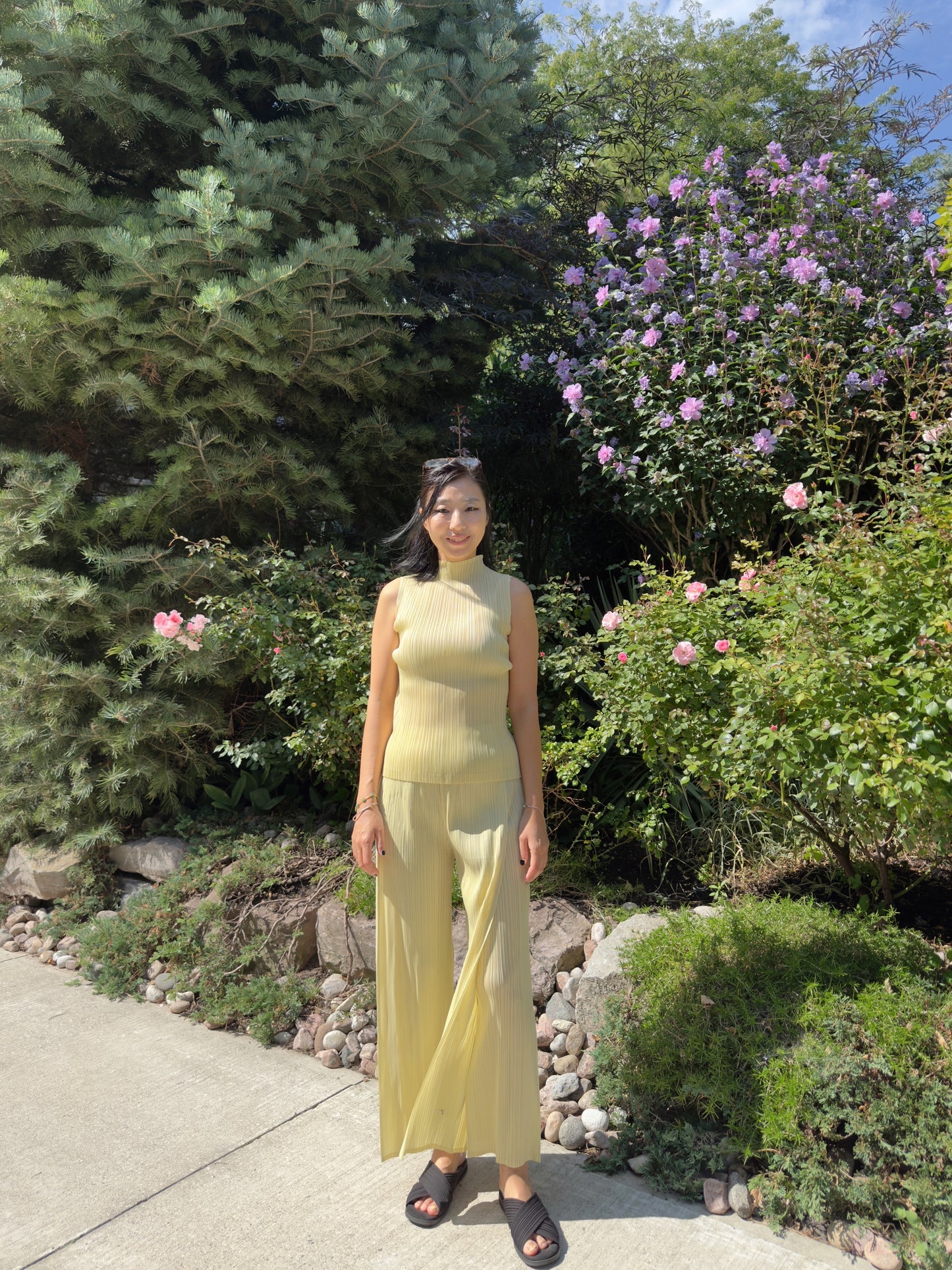 Pleated Double Wrap Pants (lemon,blue)