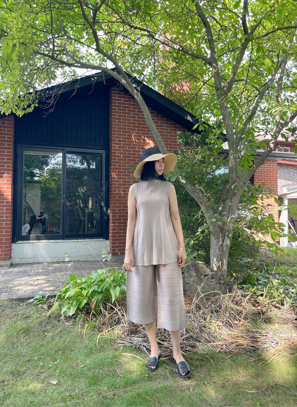Pleats A line long top (ivory,black,mocha)