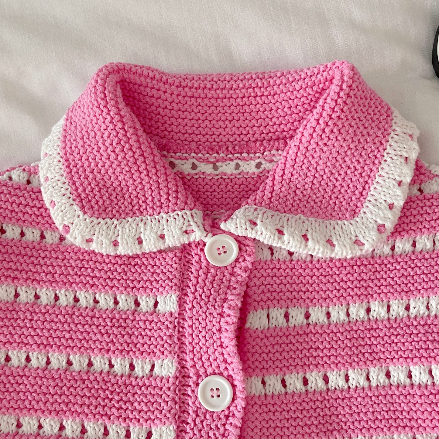 Punching knit cardigan (pink,green)