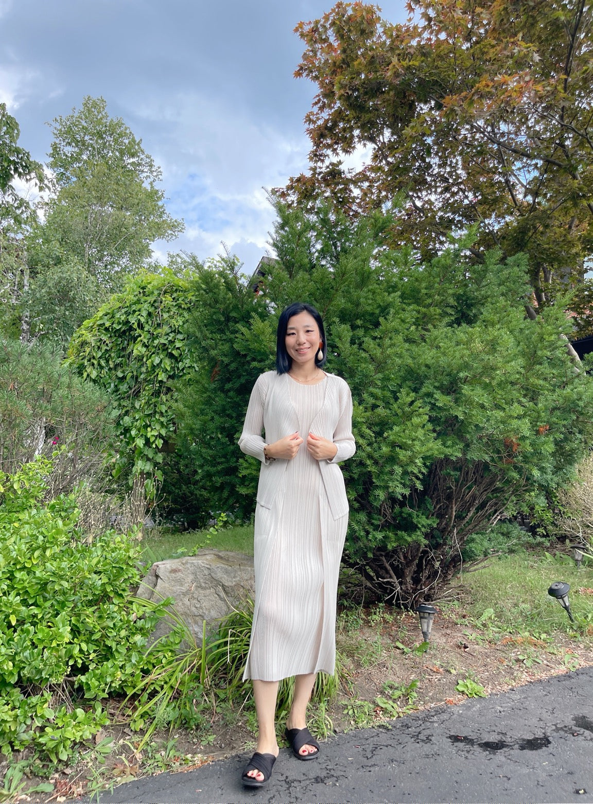 Pleats pocket dress( navy, ivory)
