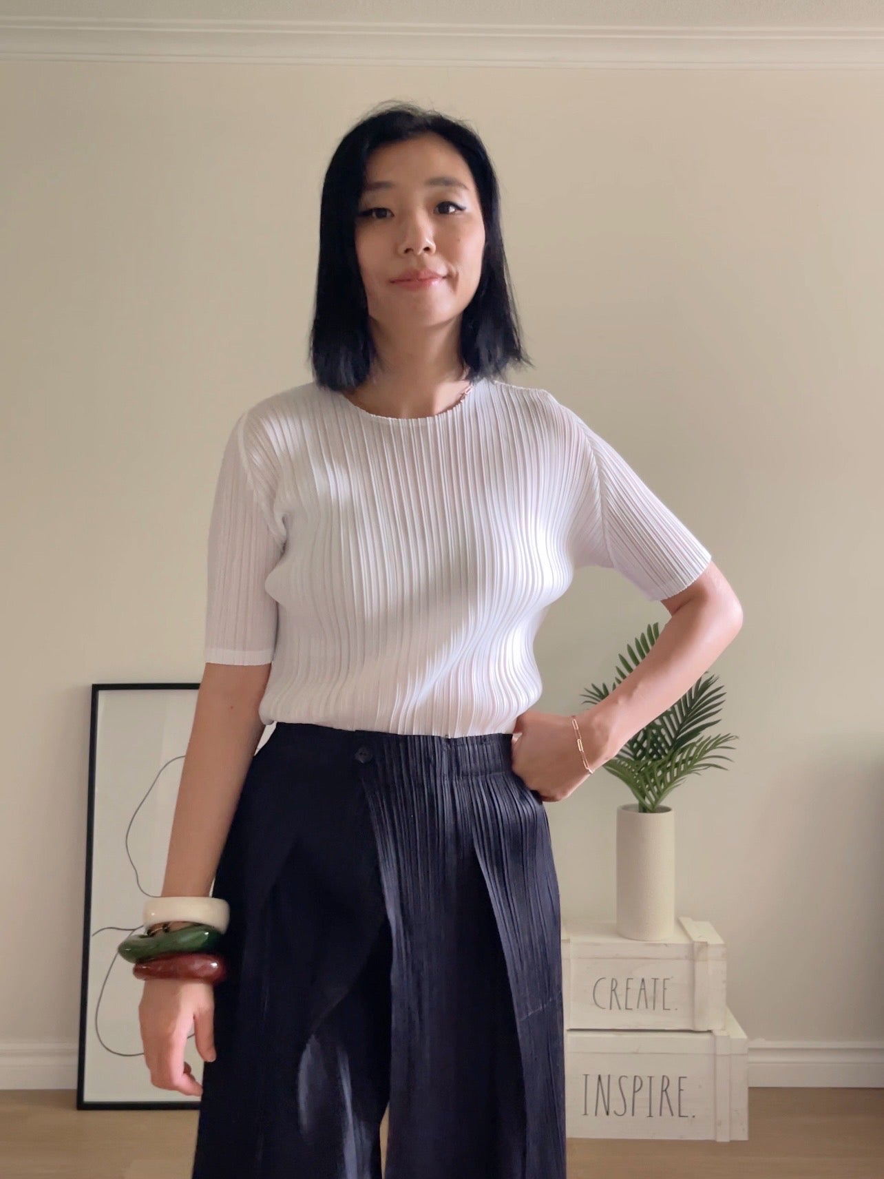 Pleats basic top (pink, gray khaki, ruby, white, black, silver)