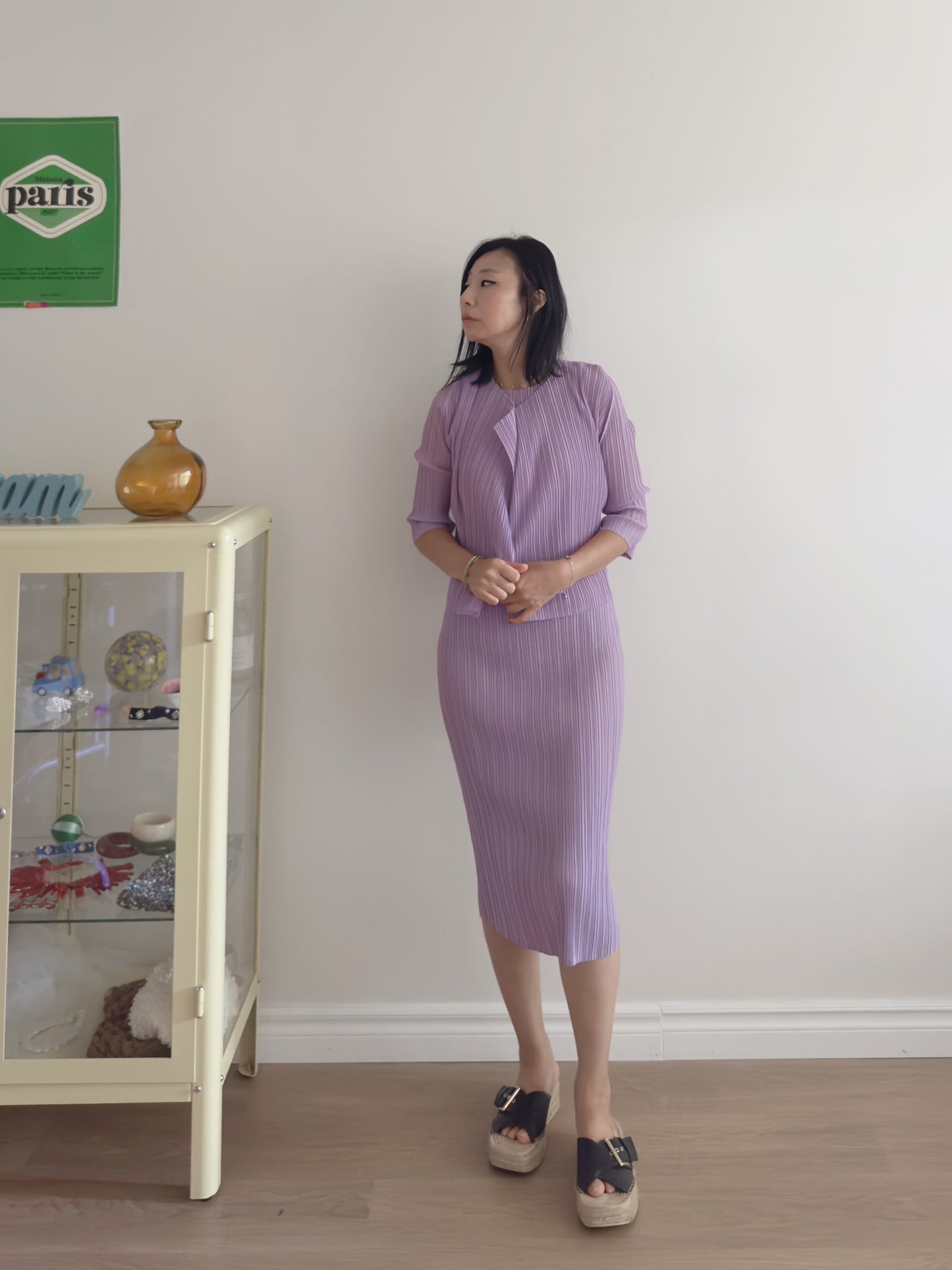 Lavender pleated Midi-length cardigan