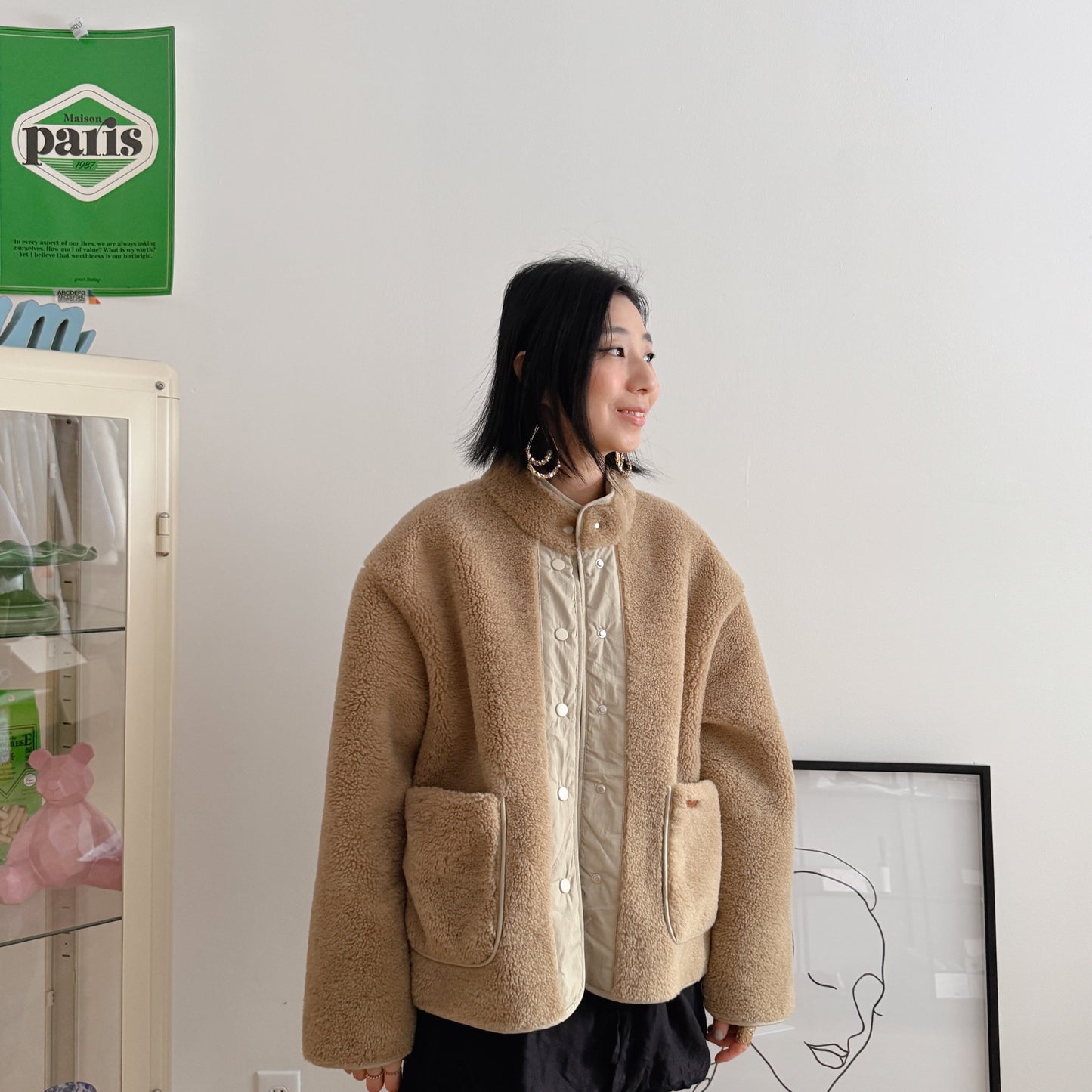 FAUX SHEARLING JACKET (Beige, Brown)