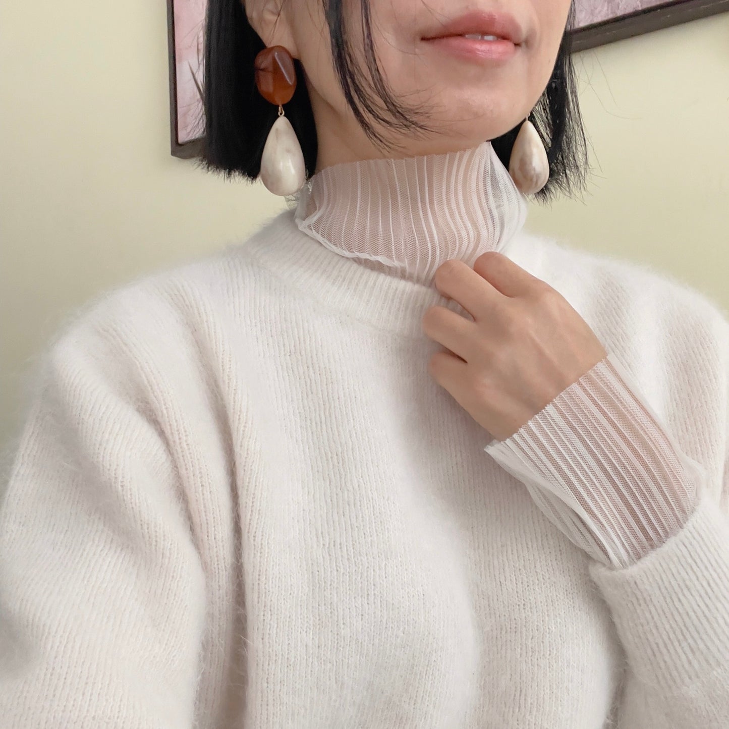 semi-sheer top (ivory, black, pink)