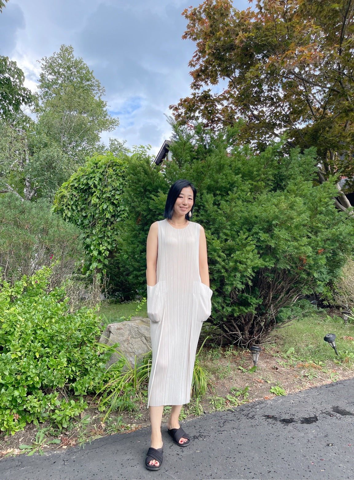 Pleats pocket dress( navy, ivory)