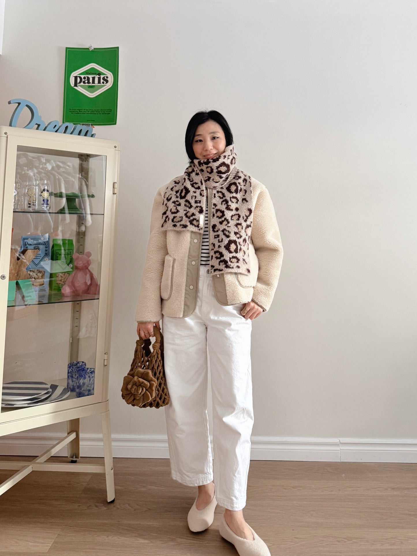 leopard print scarf (beige,brown)