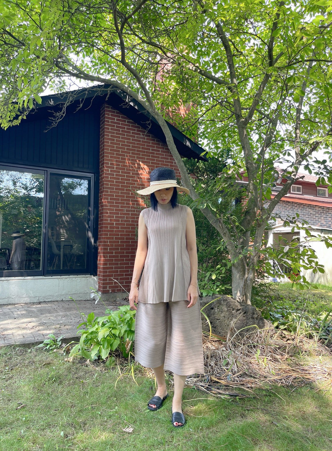 Pleats A line long top (ivory,black,mocha)