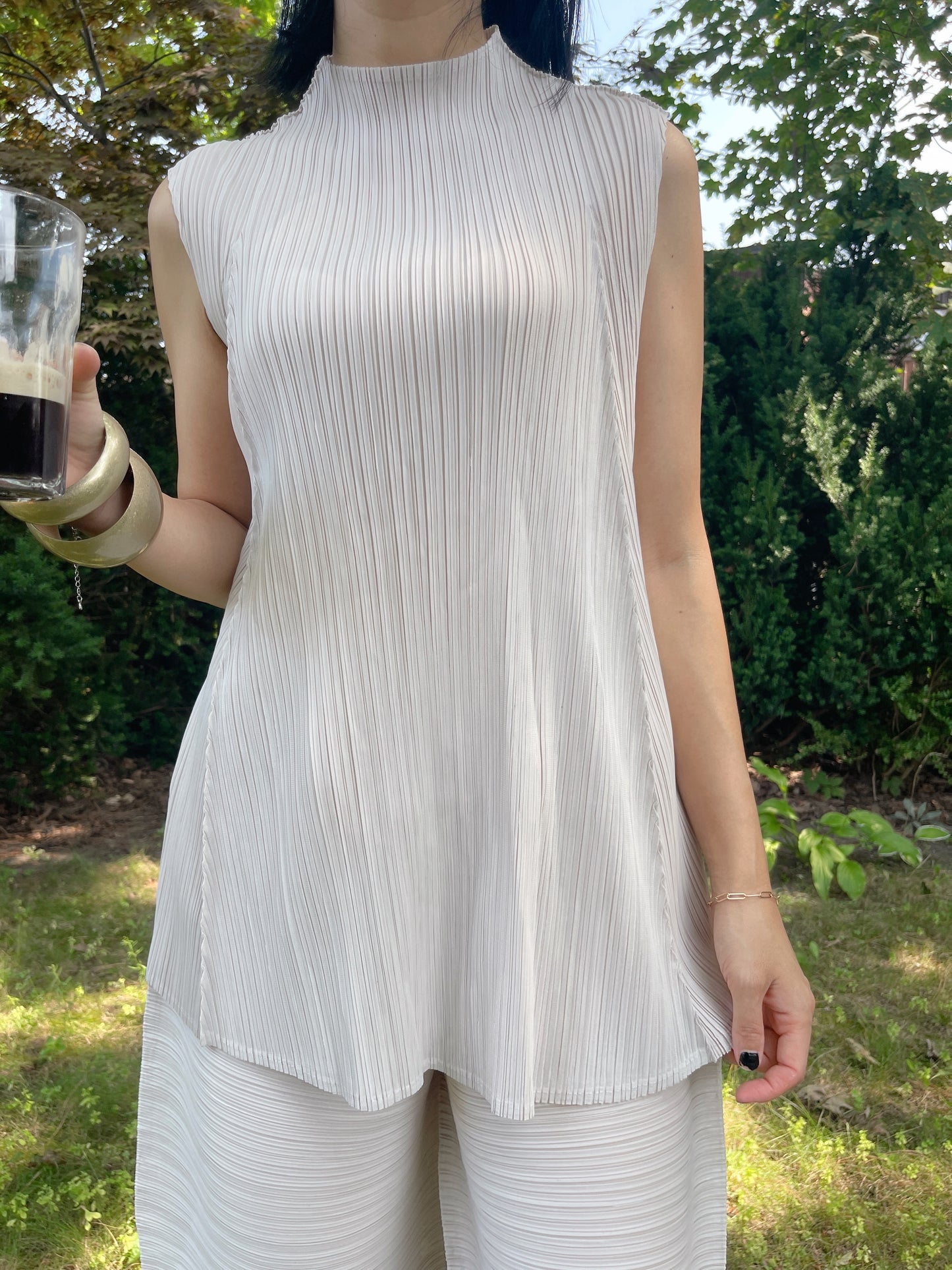 Pleats A line long top (ivory,black,mocha)