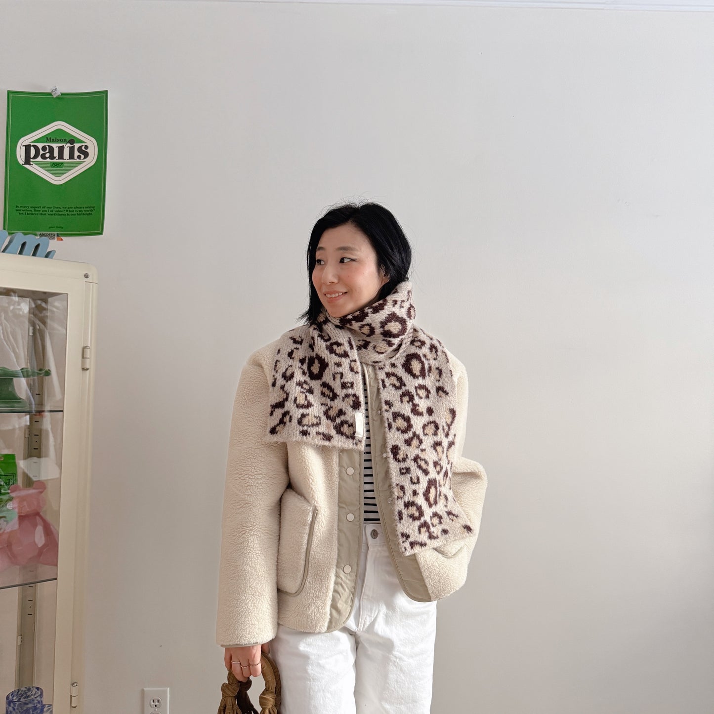 leopard print scarf (beige,brown)