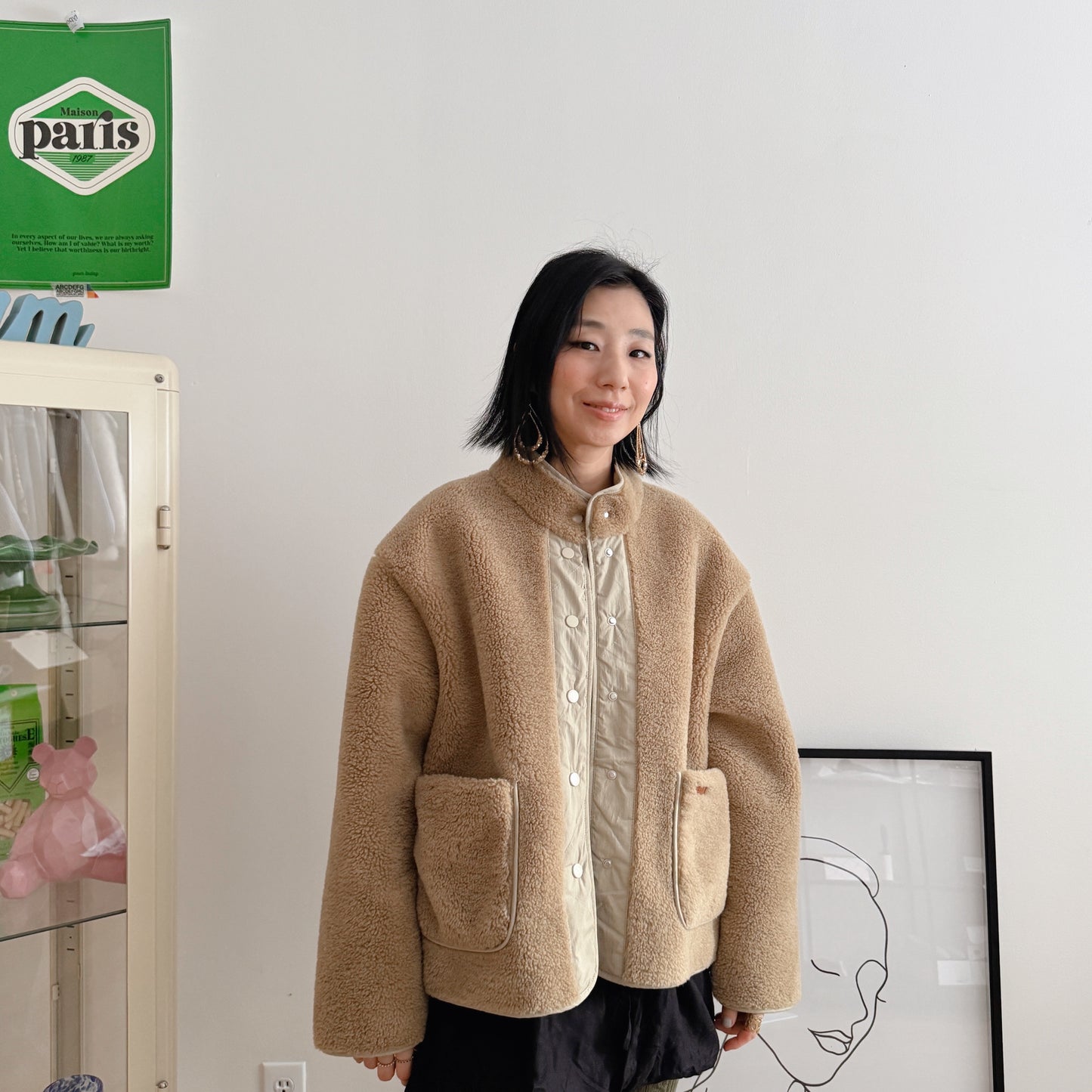 FAUX SHEARLING JACKET (Beige, Brown)