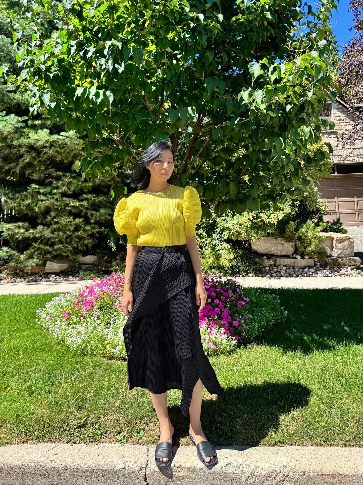 Pleats puff sleeves (pink,yellow,black)