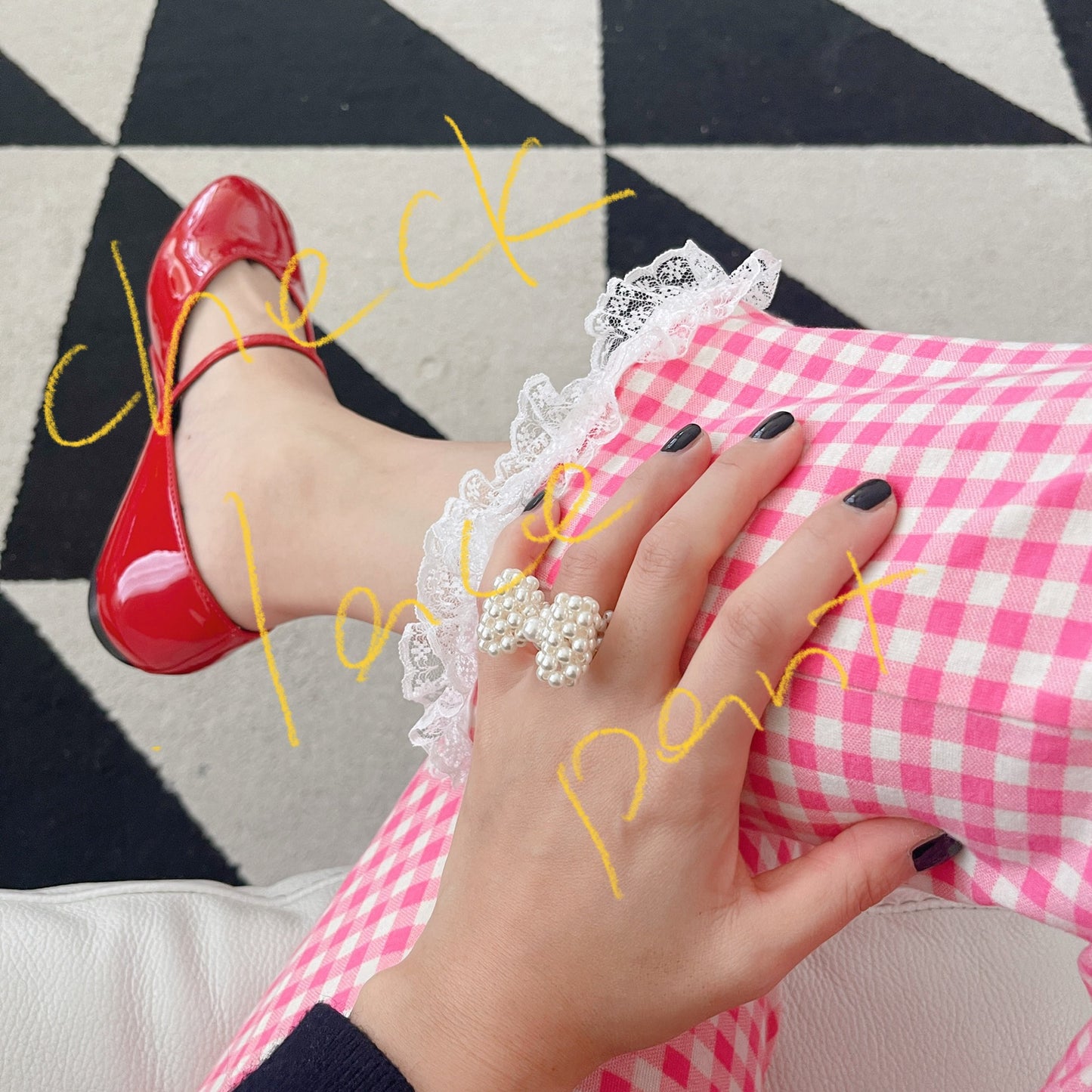 Check Lace Pants (pink, black)