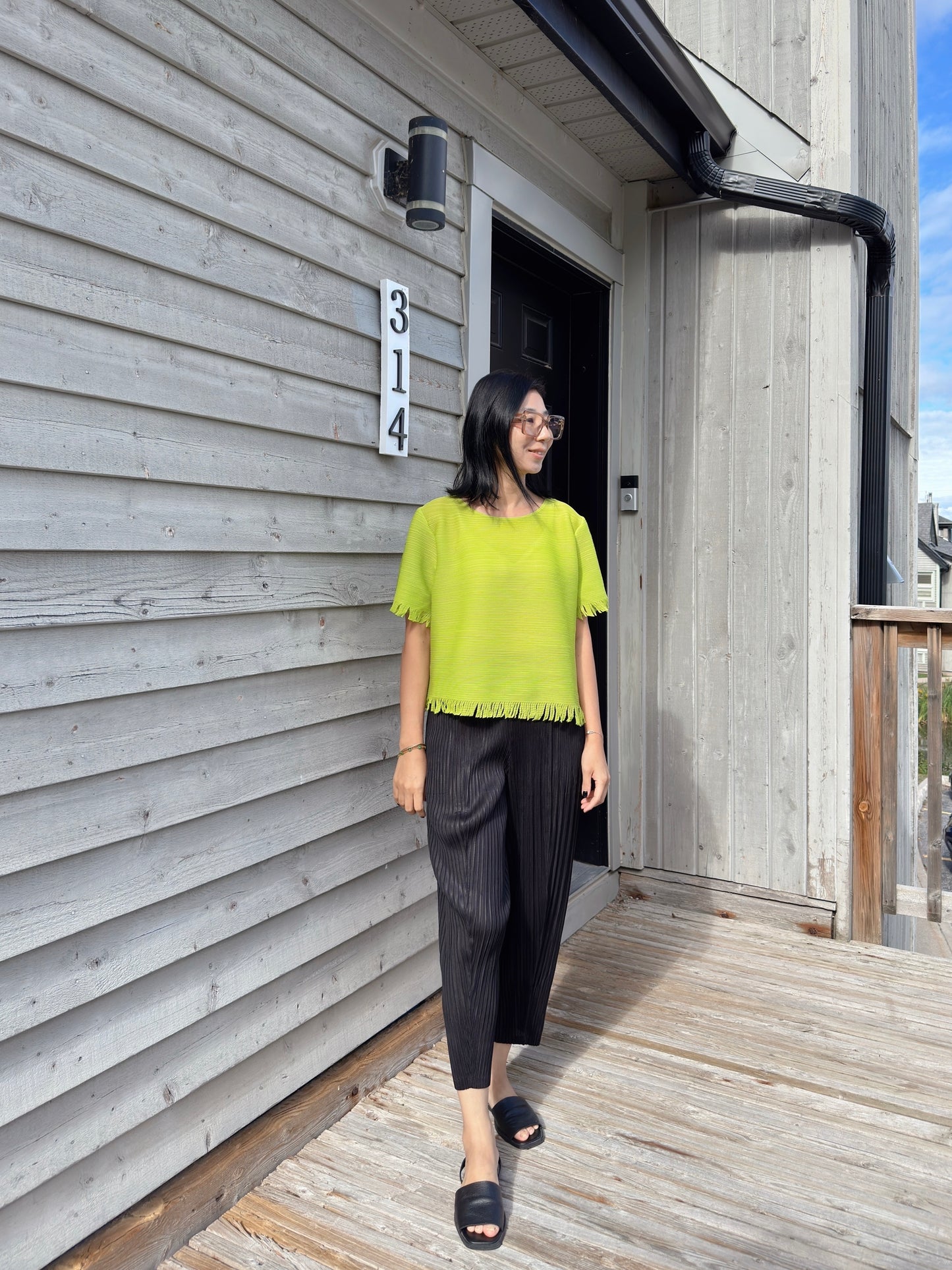 SS)Pleated baggy pants (gray,black)