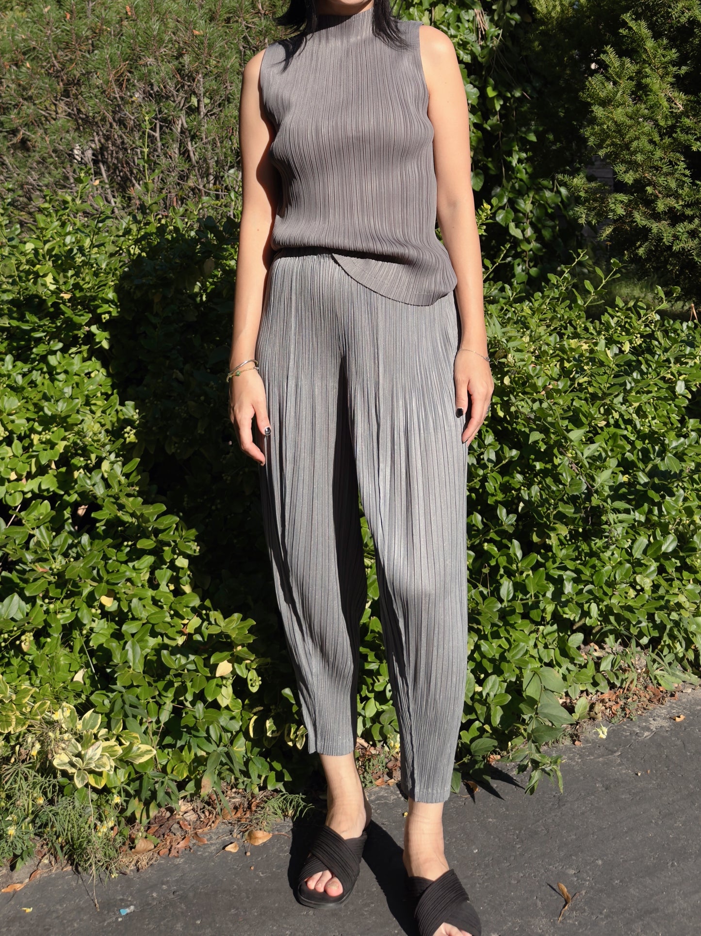 SS)Pleated baggy pants (gray,black)