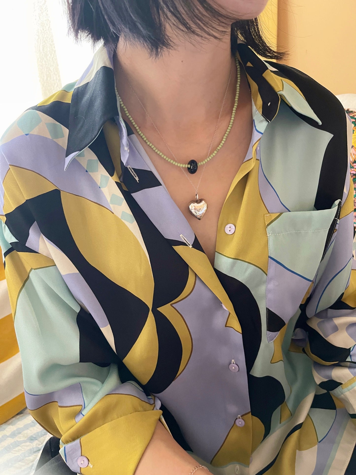 Beads Necklace (pink, green)