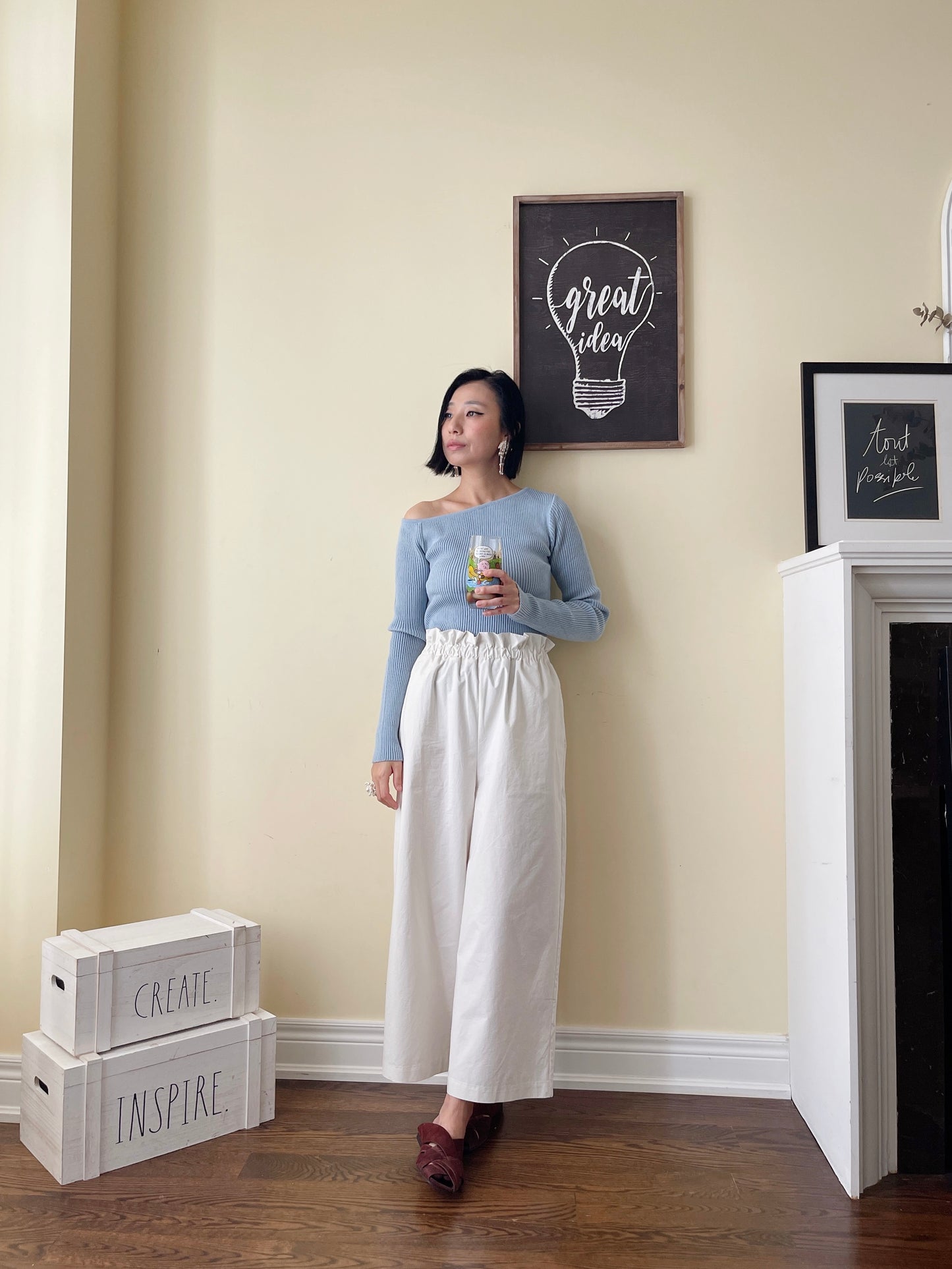 Off shoulder knit (ivory, yellow,sky blue, black)