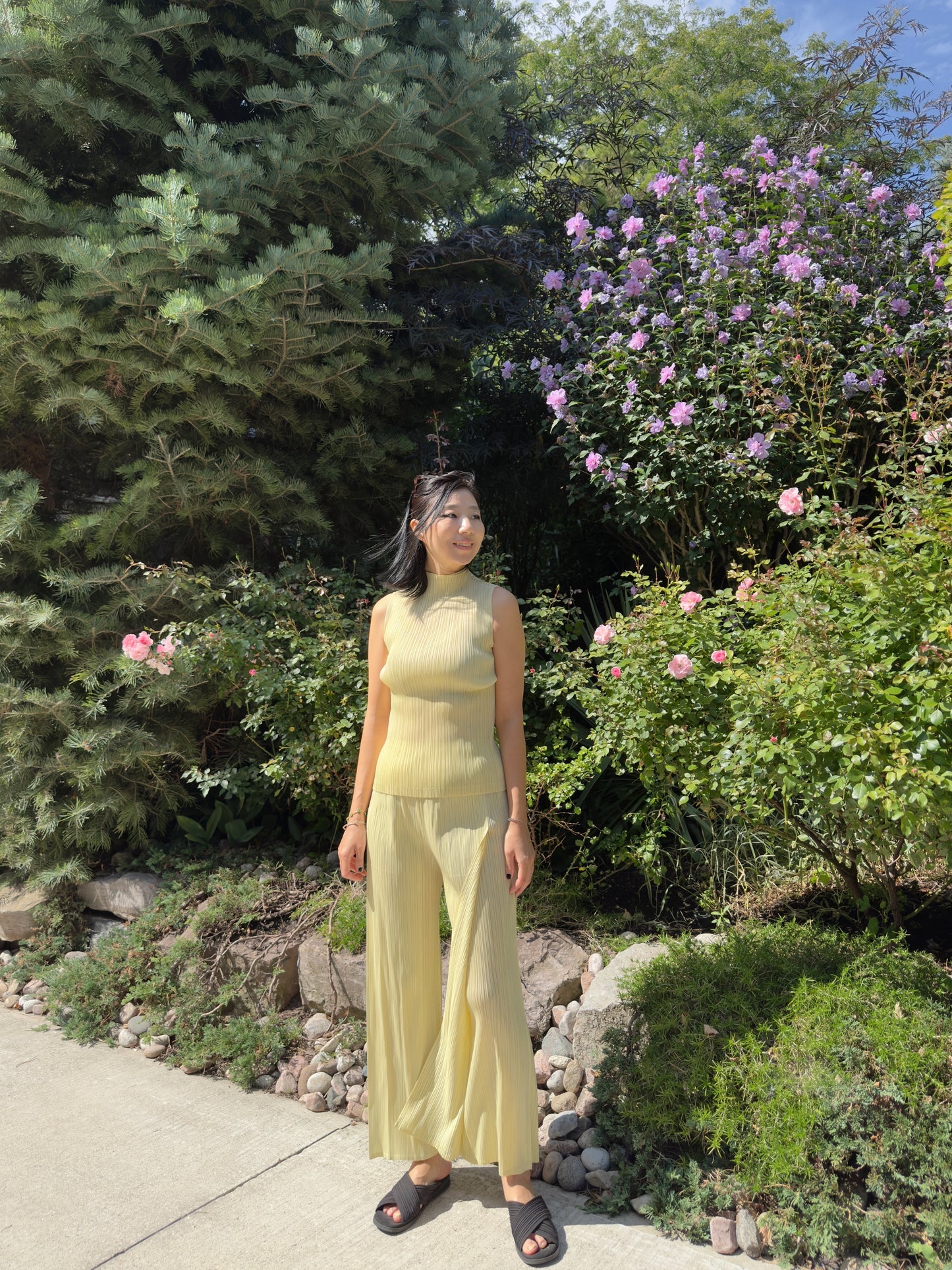 Pleated Double Wrap Pants (lemon,blue)