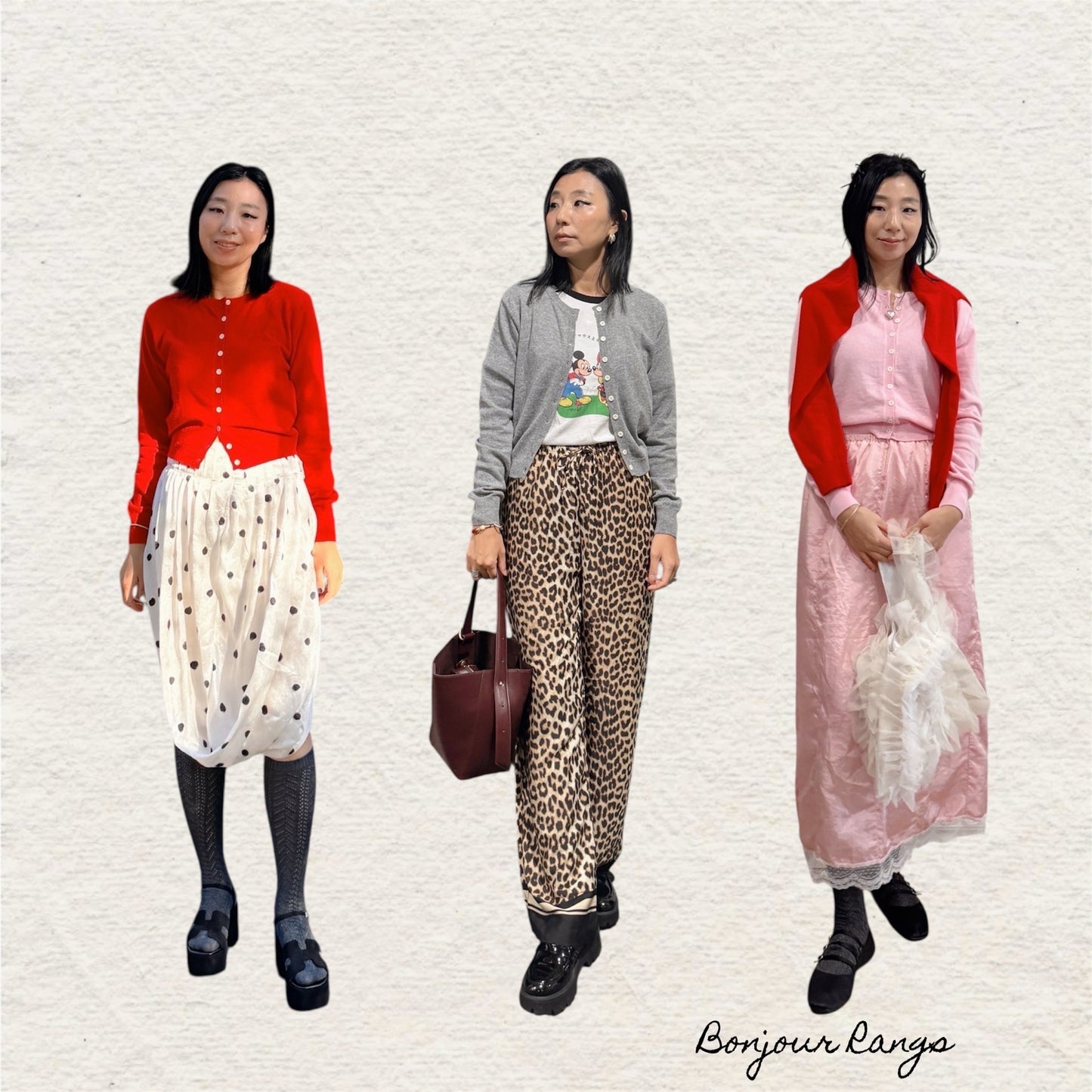 Merino Wool Cardigan (red, gray, pink)