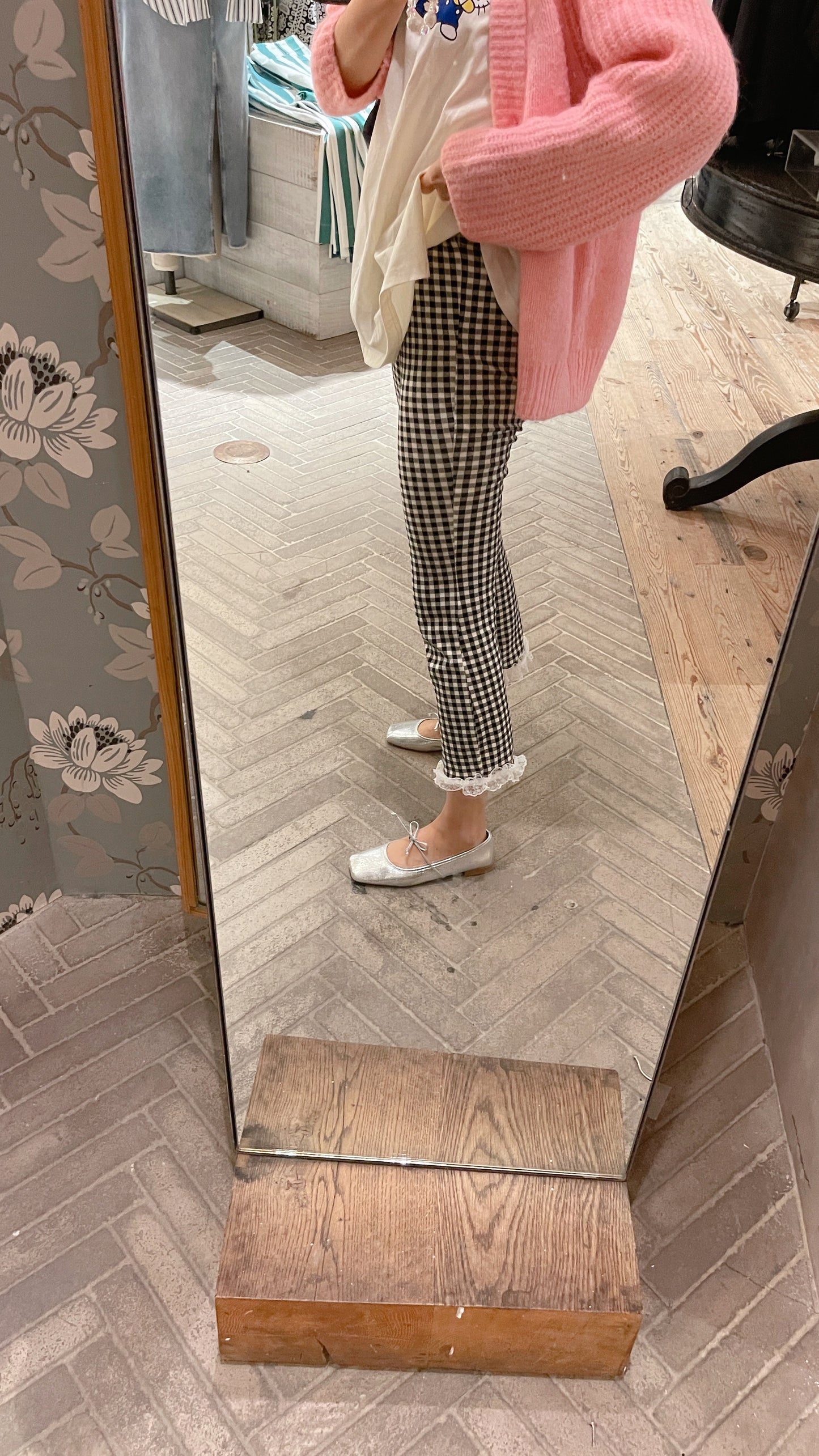 Check Lace Pants (pink, black)