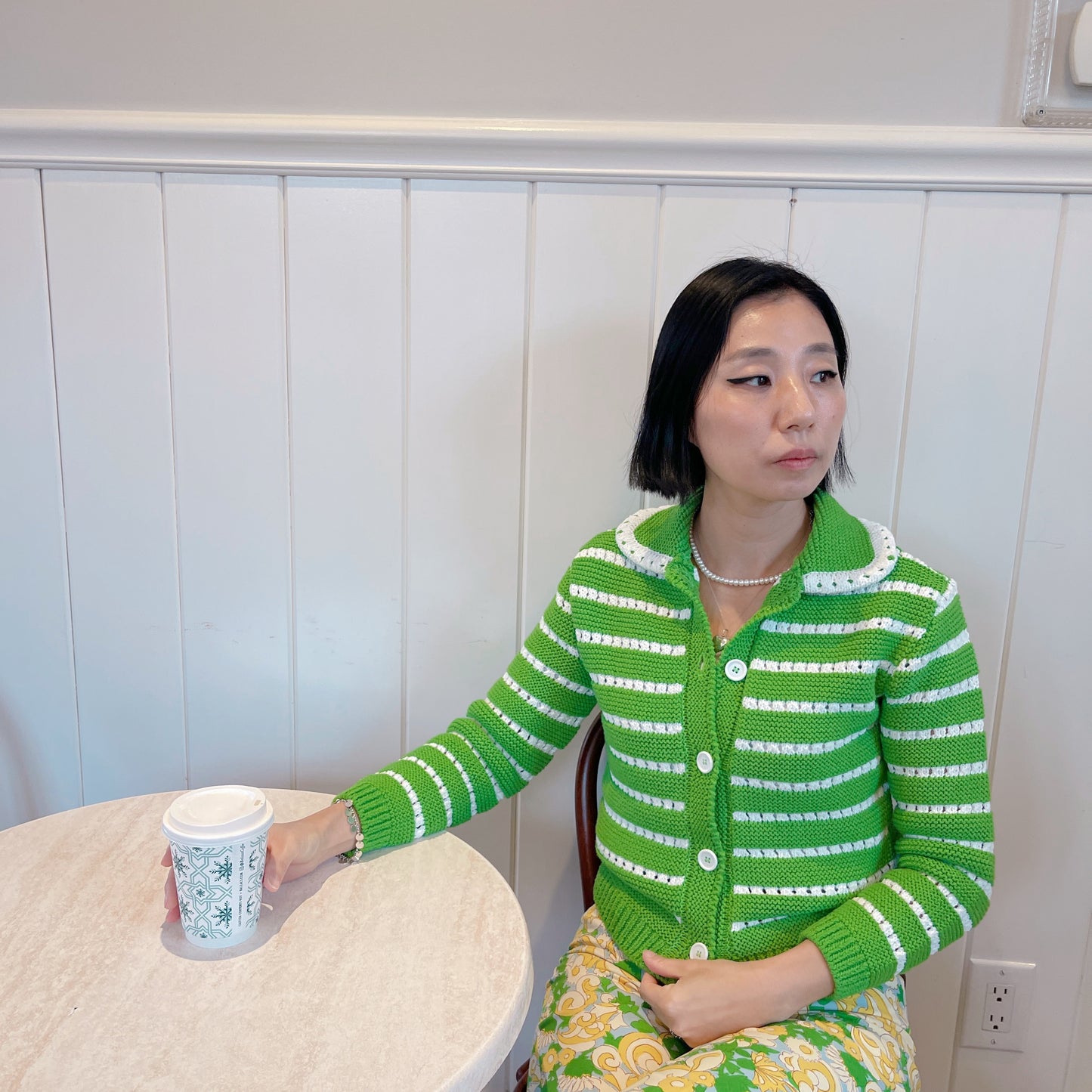 Punching knit cardigan (pink,green)