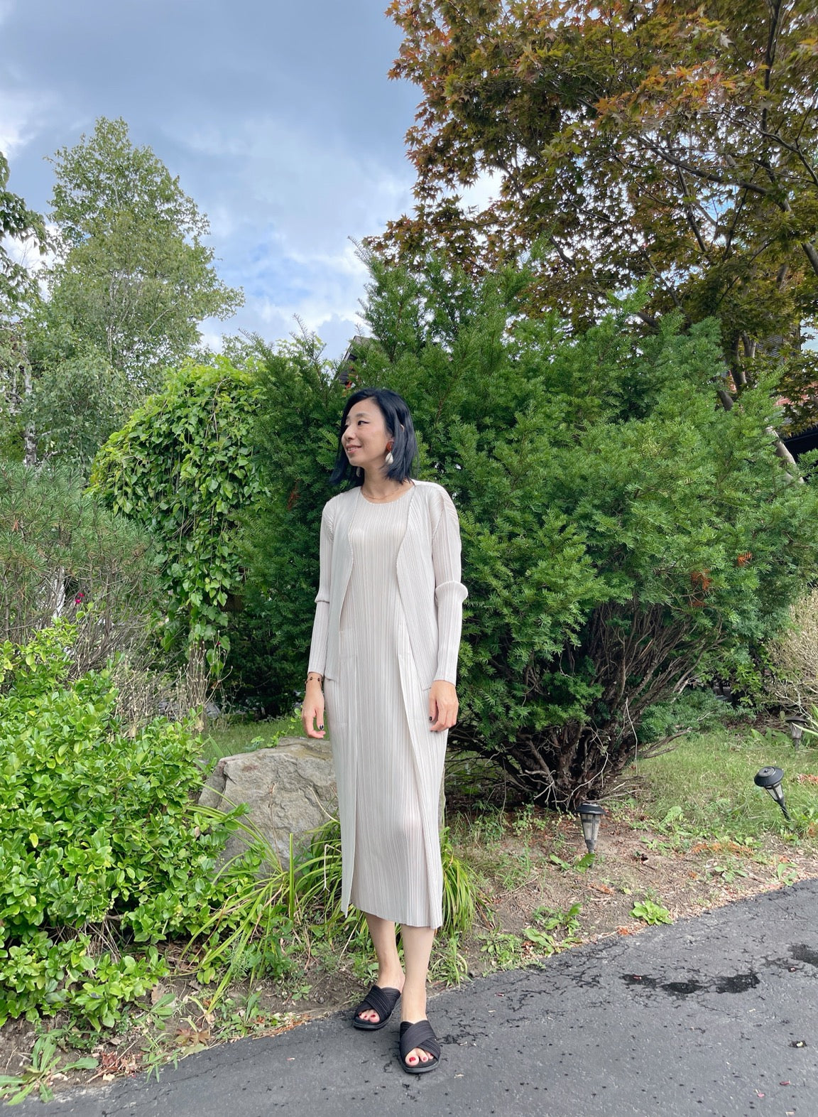 Pleats pocket dress( navy, ivory)