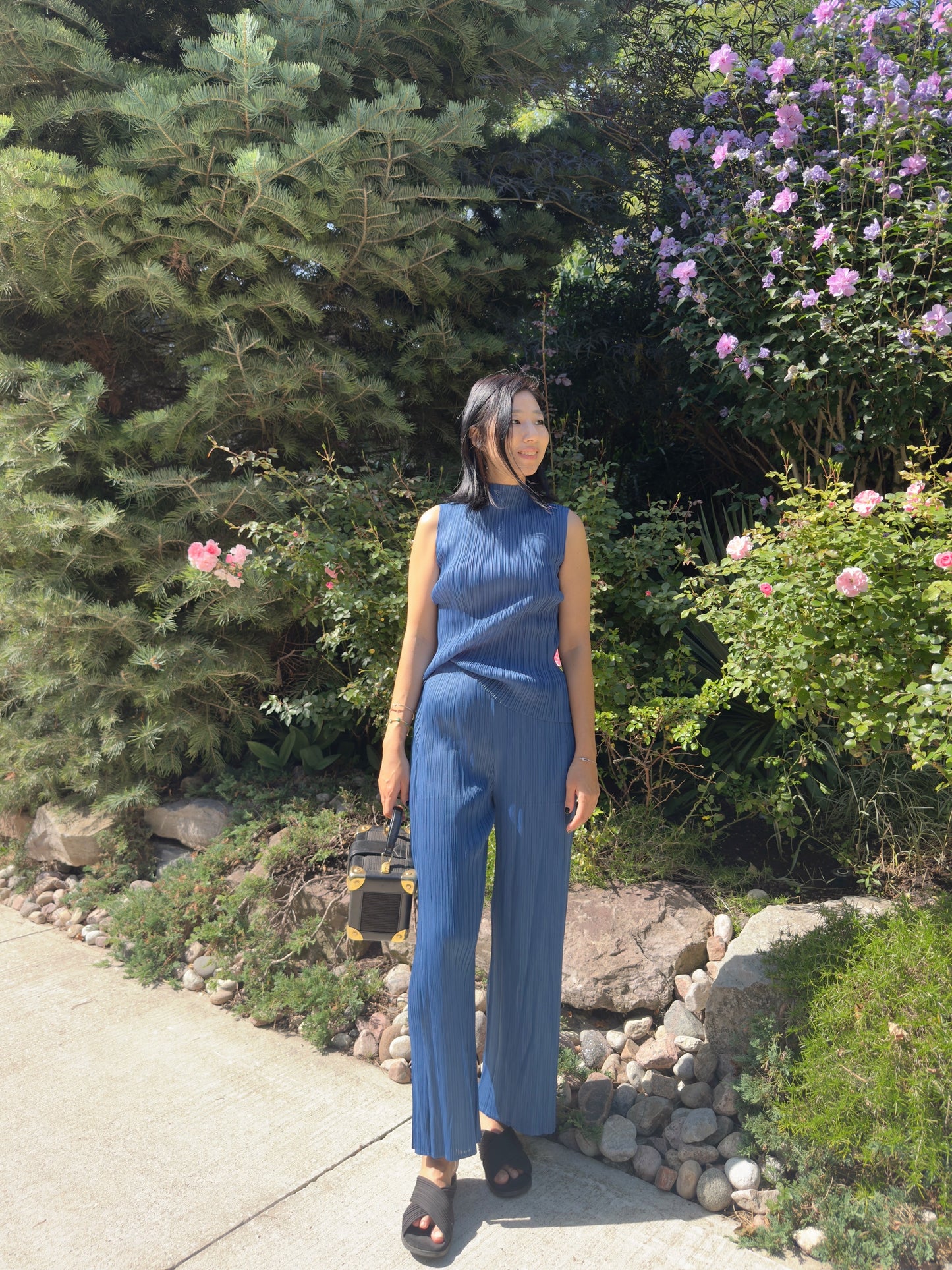 Pleated Double Wrap Pants (lemon,blue)