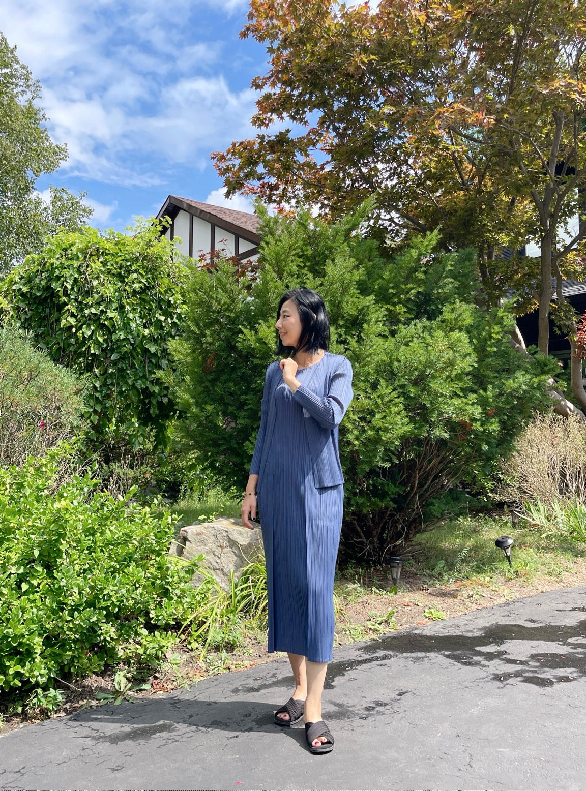 pleats basic cardigan( navy, ivory)