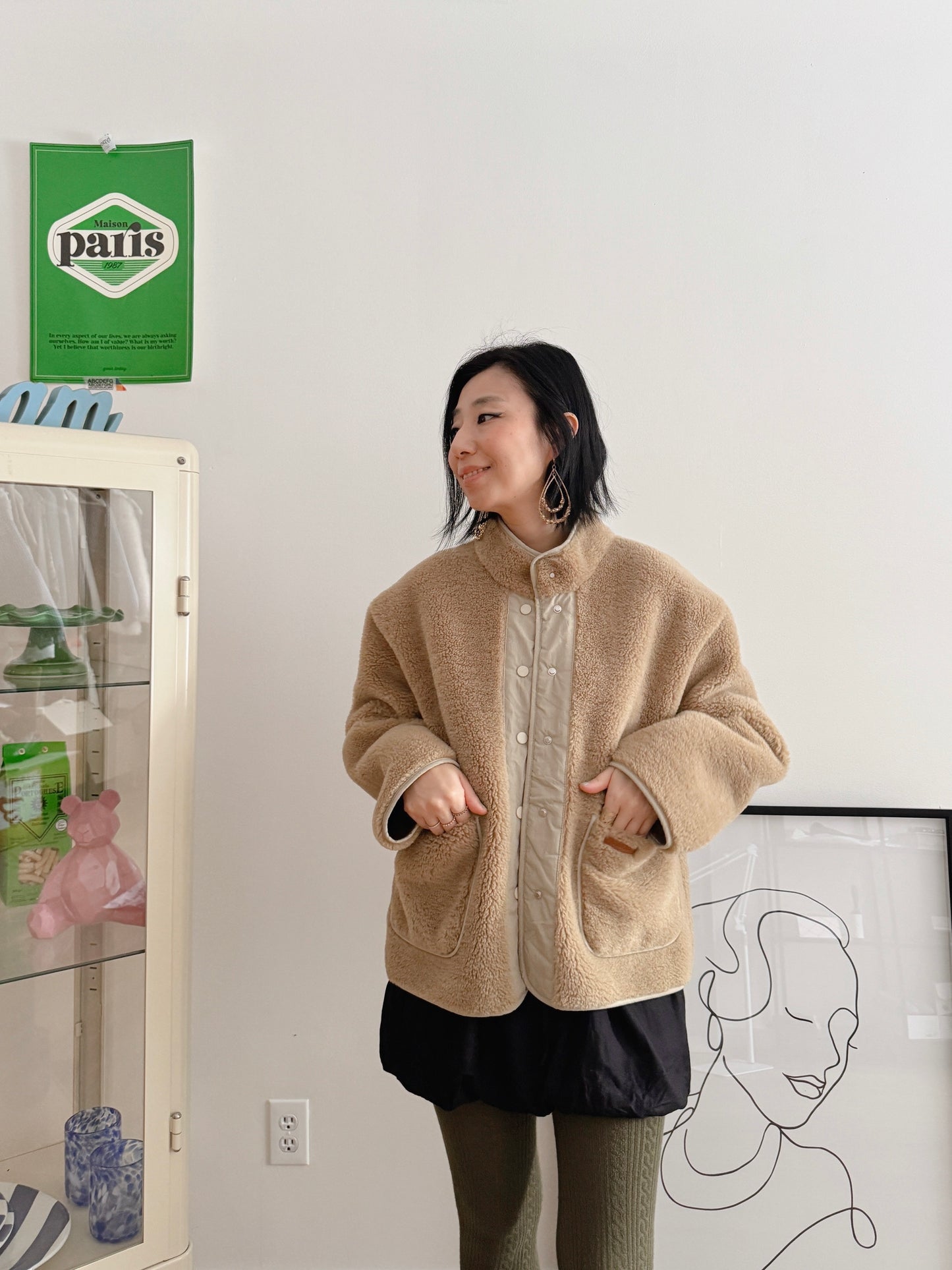 FAUX SHEARLING JACKET (Beige, Brown)