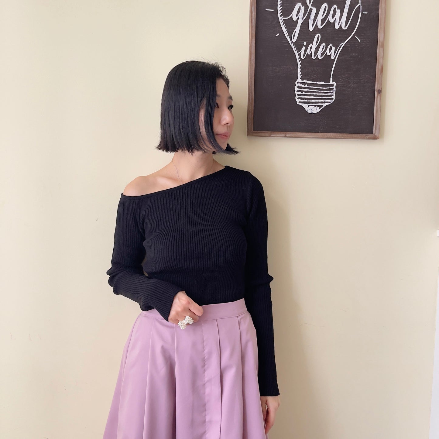 Off shoulder knit (ivory, yellow,sky blue, black)