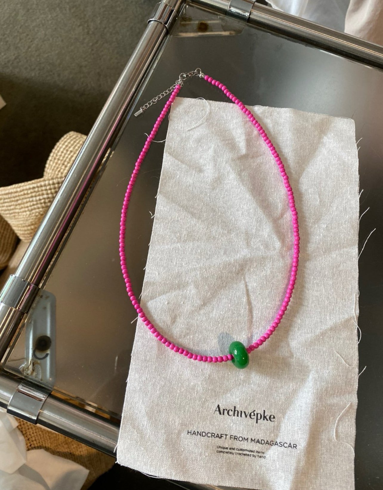 Beads Necklace (pink, green)