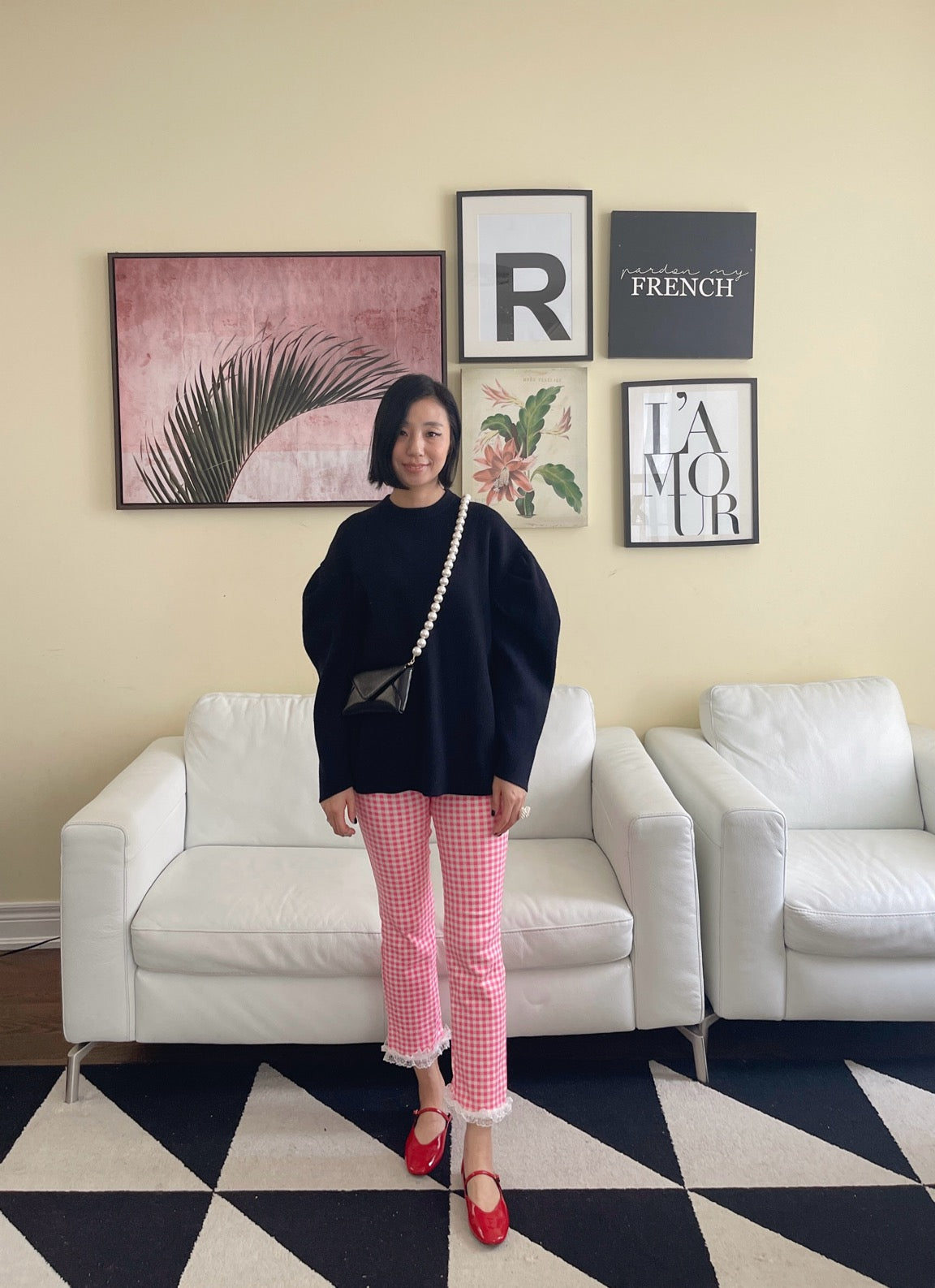 Check Lace Pants (pink, black)