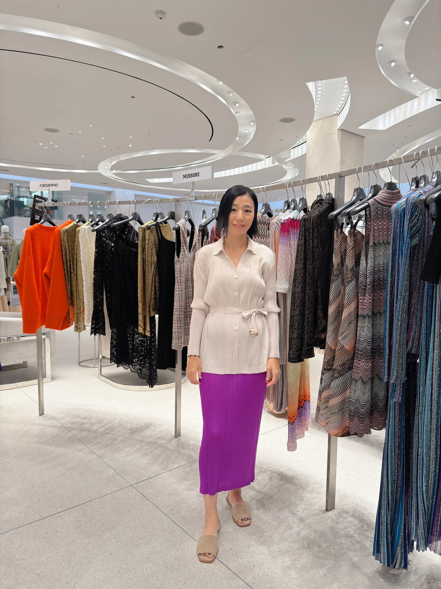 Pleats h line skirt (green, purple)