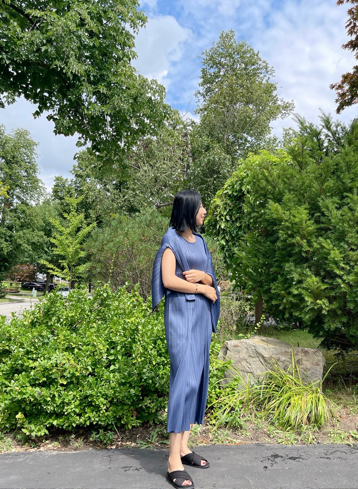 Pleats pocket dress( navy, ivory)