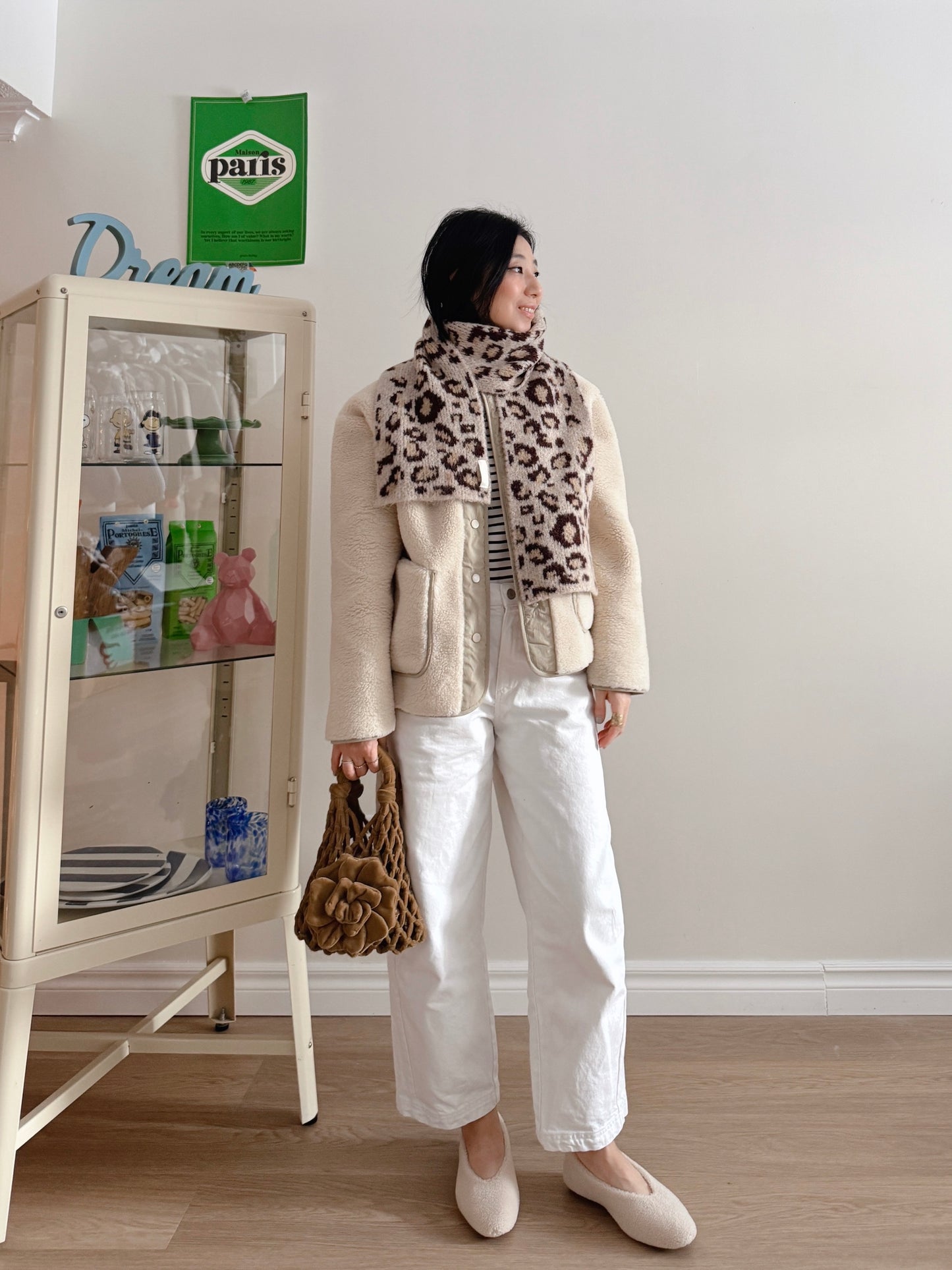 leopard print scarf (beige,brown)